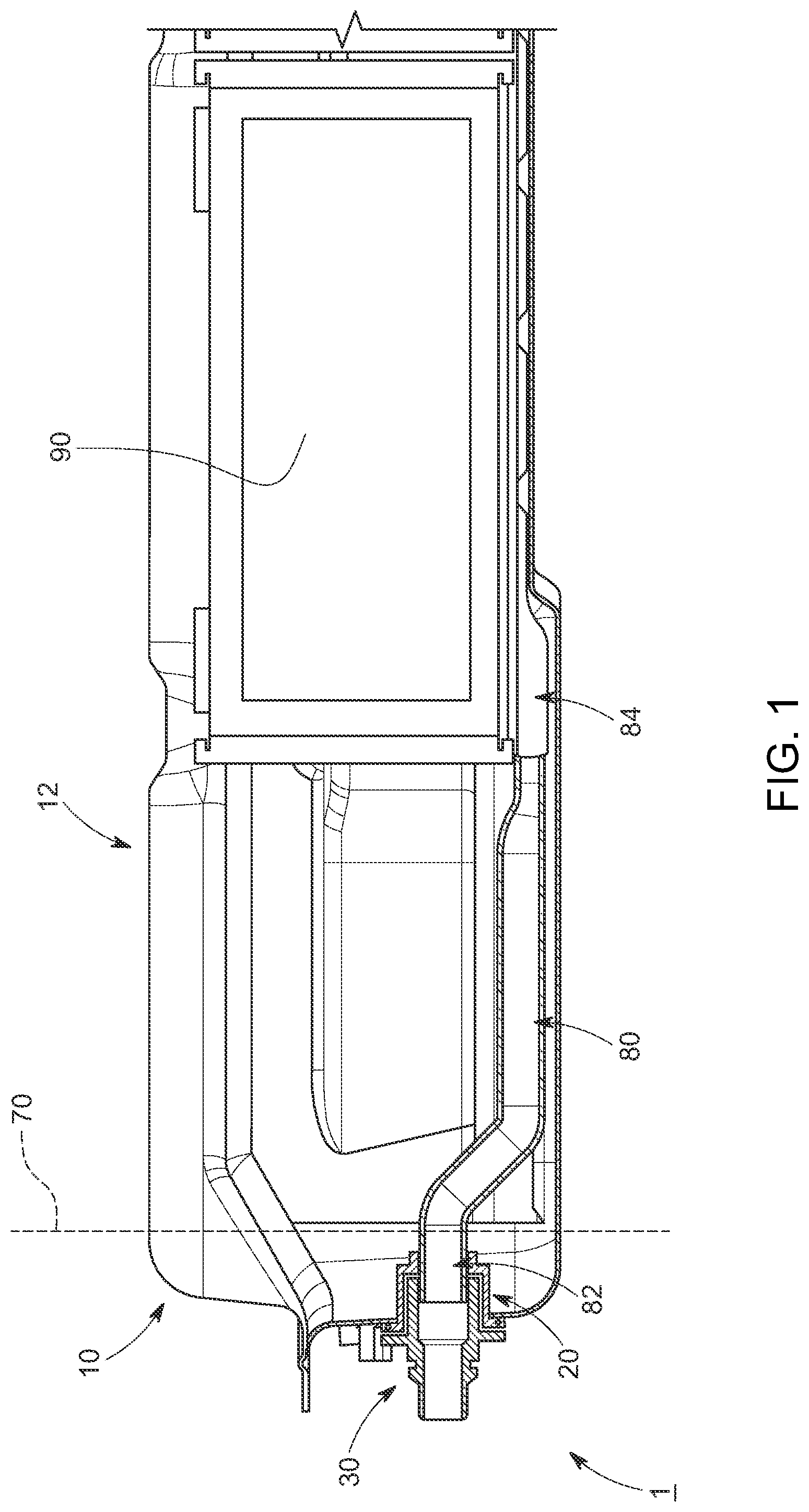 Patent US12107248 — Robust interface for cooler to housing — Figure 1