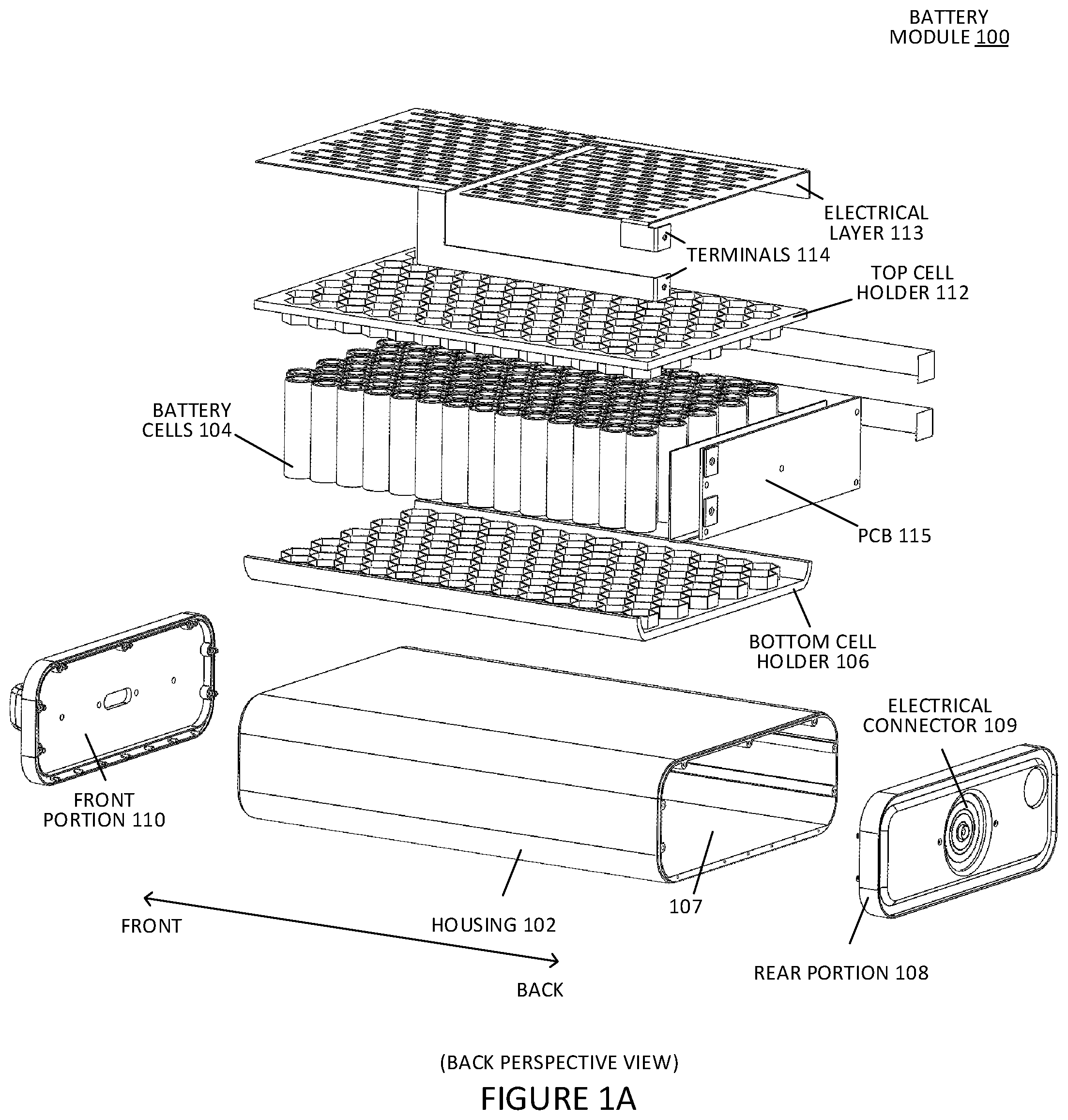 Patent US12107292 — Battery module for vehicle or kiosk — Figure 1