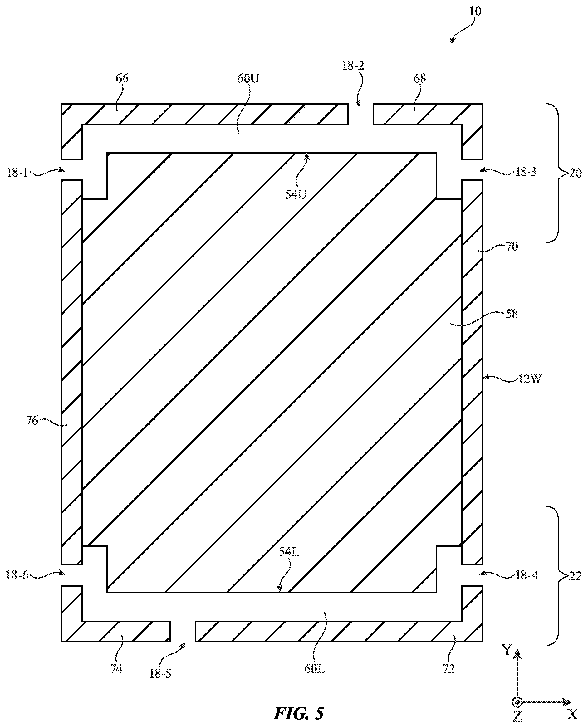 Patent US12107335 Figure 5 – Electronic devices with distributed slot antenna structures
