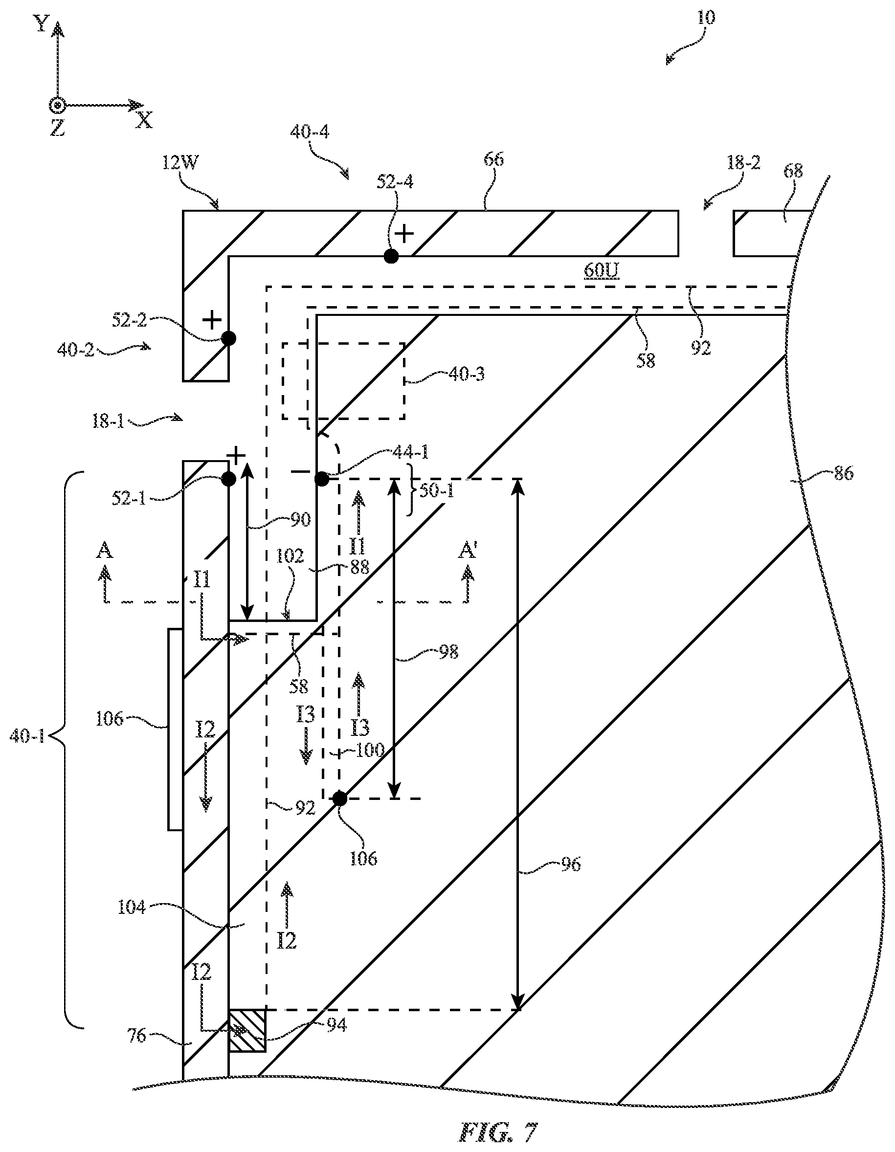 Patent US12107335 Figure 7 – Electronic devices with distributed slot antenna structures