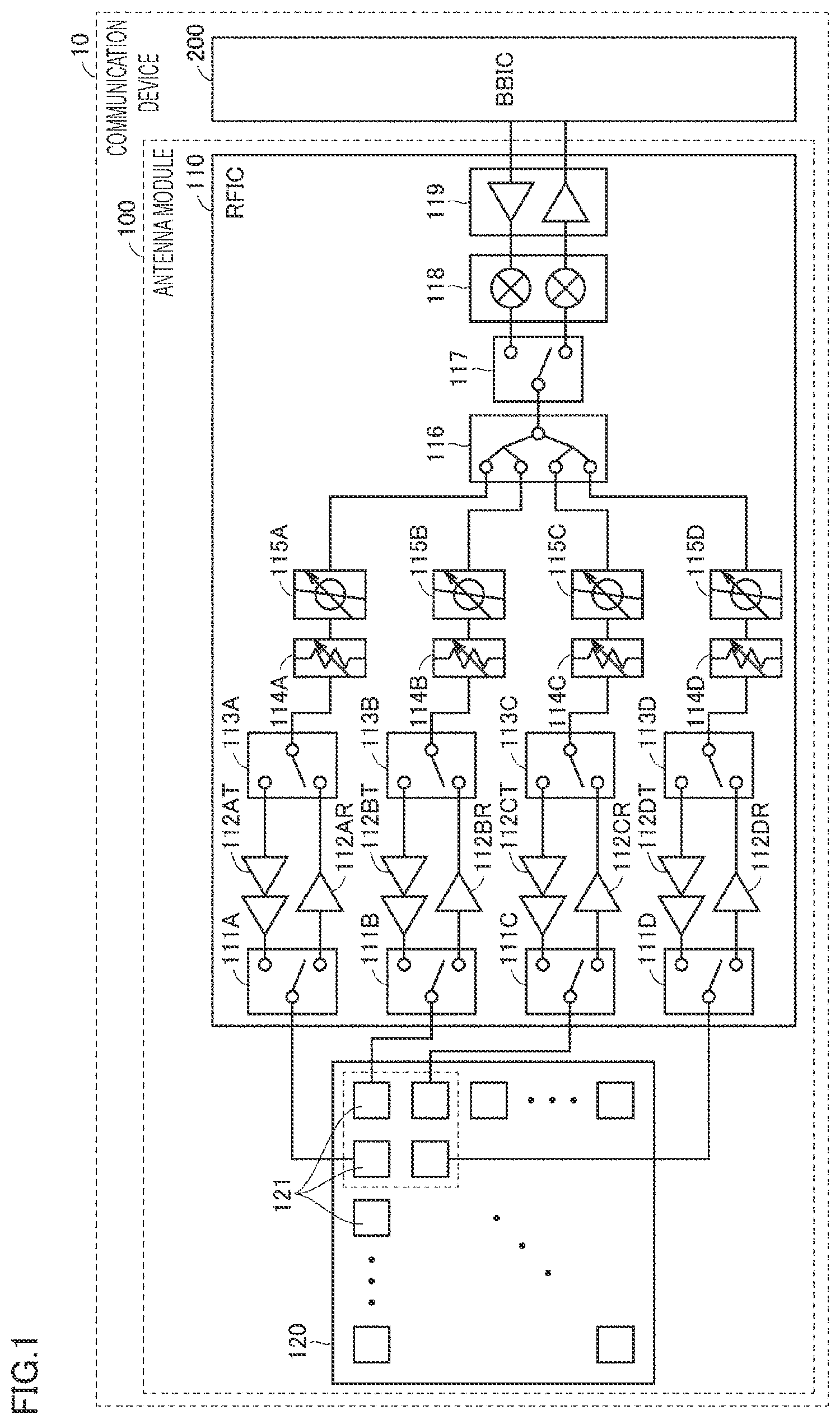Patent US12107345 Figure 1 – Antenna device