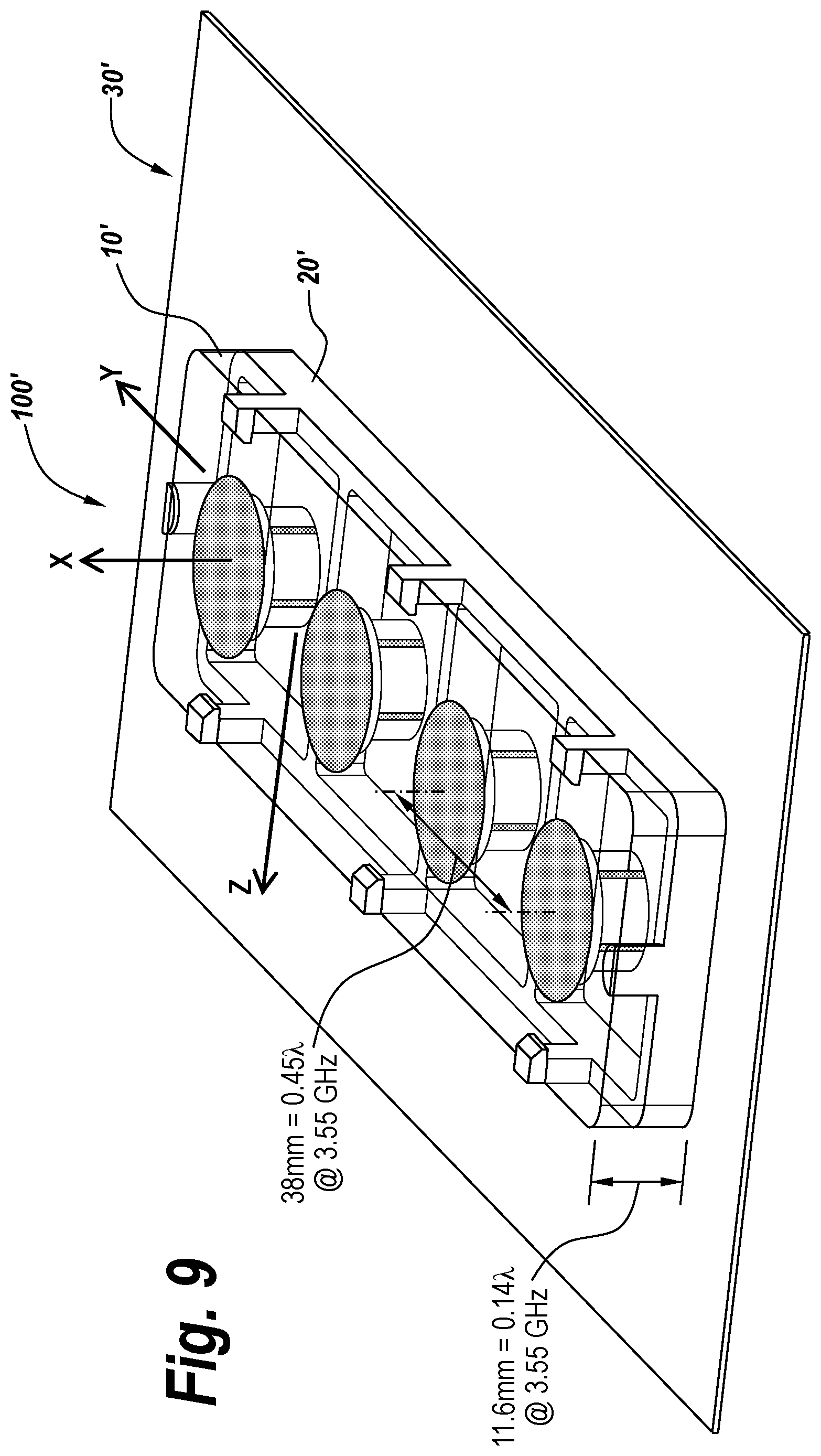 Patent US12107349 Figure 11 – Wireless communication systems having patch-type antenna arrays therein that support large scan angle radiation