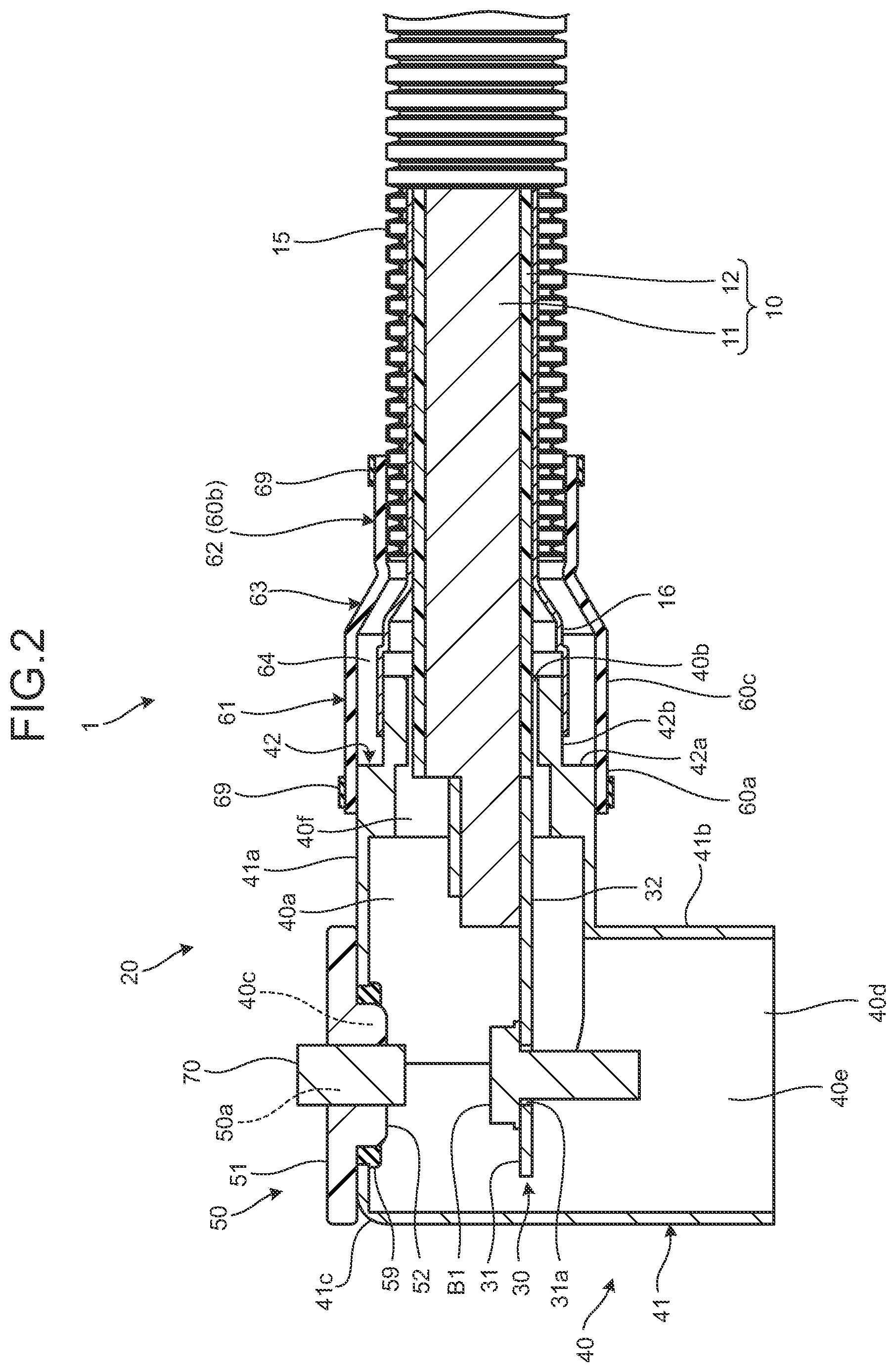 Patent US12107364 Figure 2 – Connector and connector-equipped electric wire