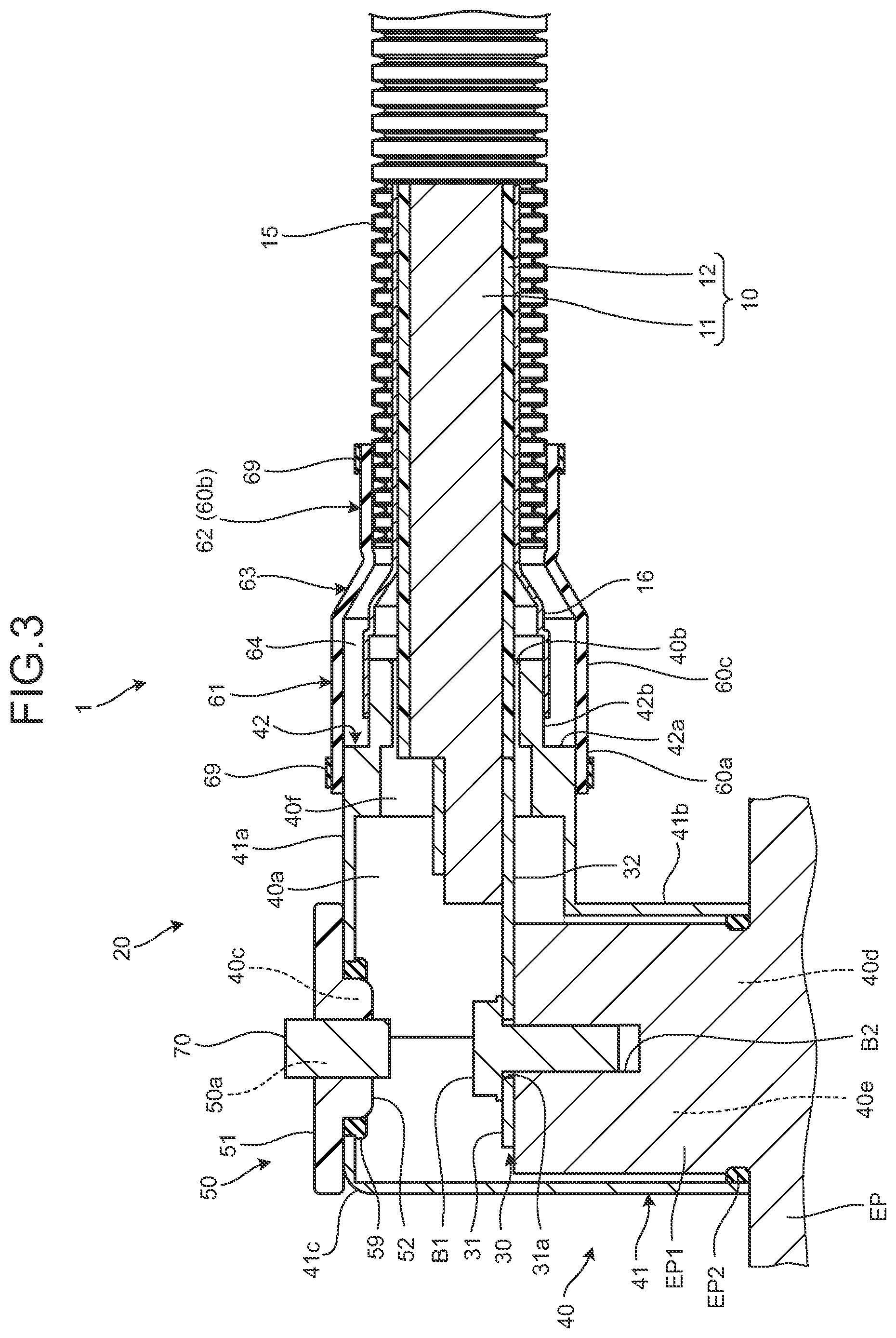 Patent US12107364 Figure 3 – Connector and connector-equipped electric wire