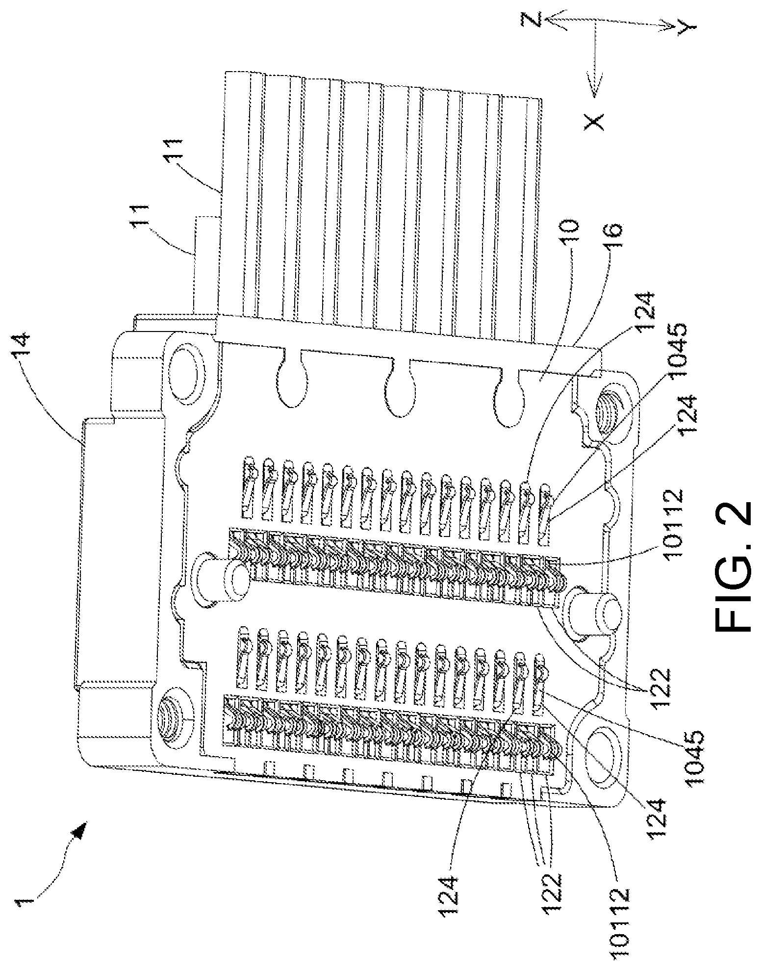 Patent US12107370 Figure 2 – Electrical connector with ground terminals and shielding ground terminals around signal terminals