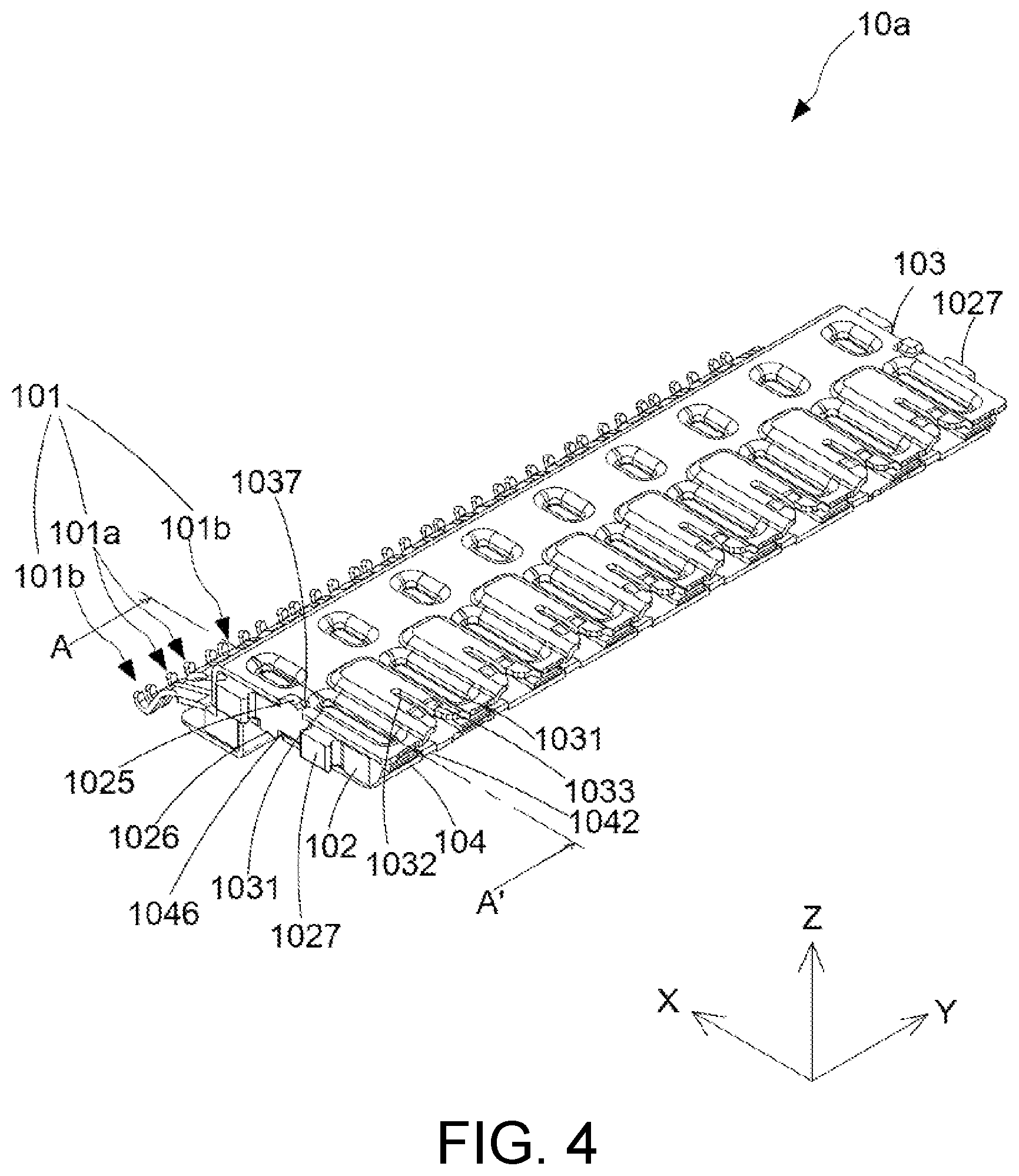 Patent US12107370 Figure 4 – Electrical connector with ground terminals and shielding ground terminals around signal terminals