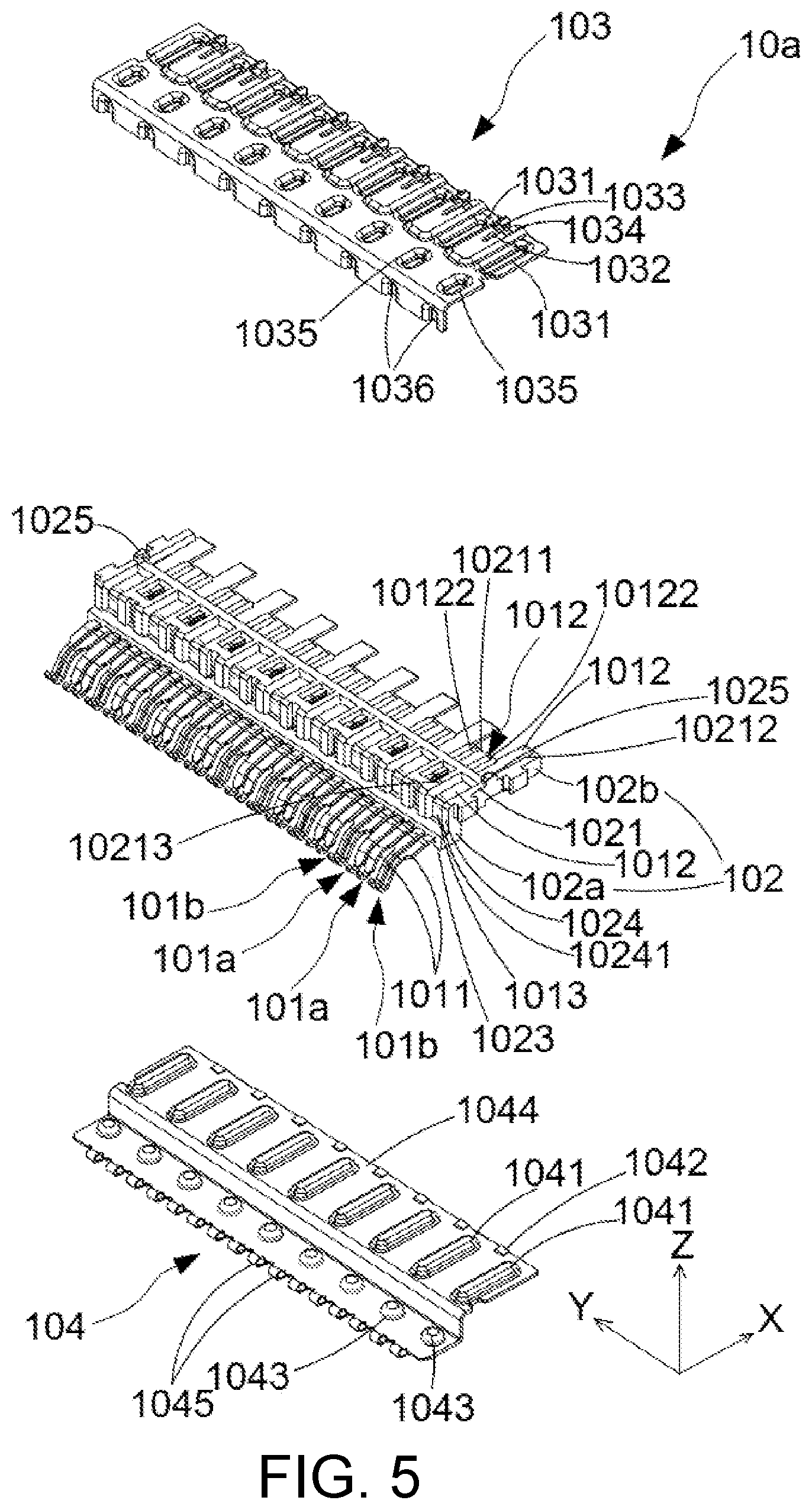 Patent US12107370 Figure 5 – Electrical connector with ground terminals and shielding ground terminals around signal terminals