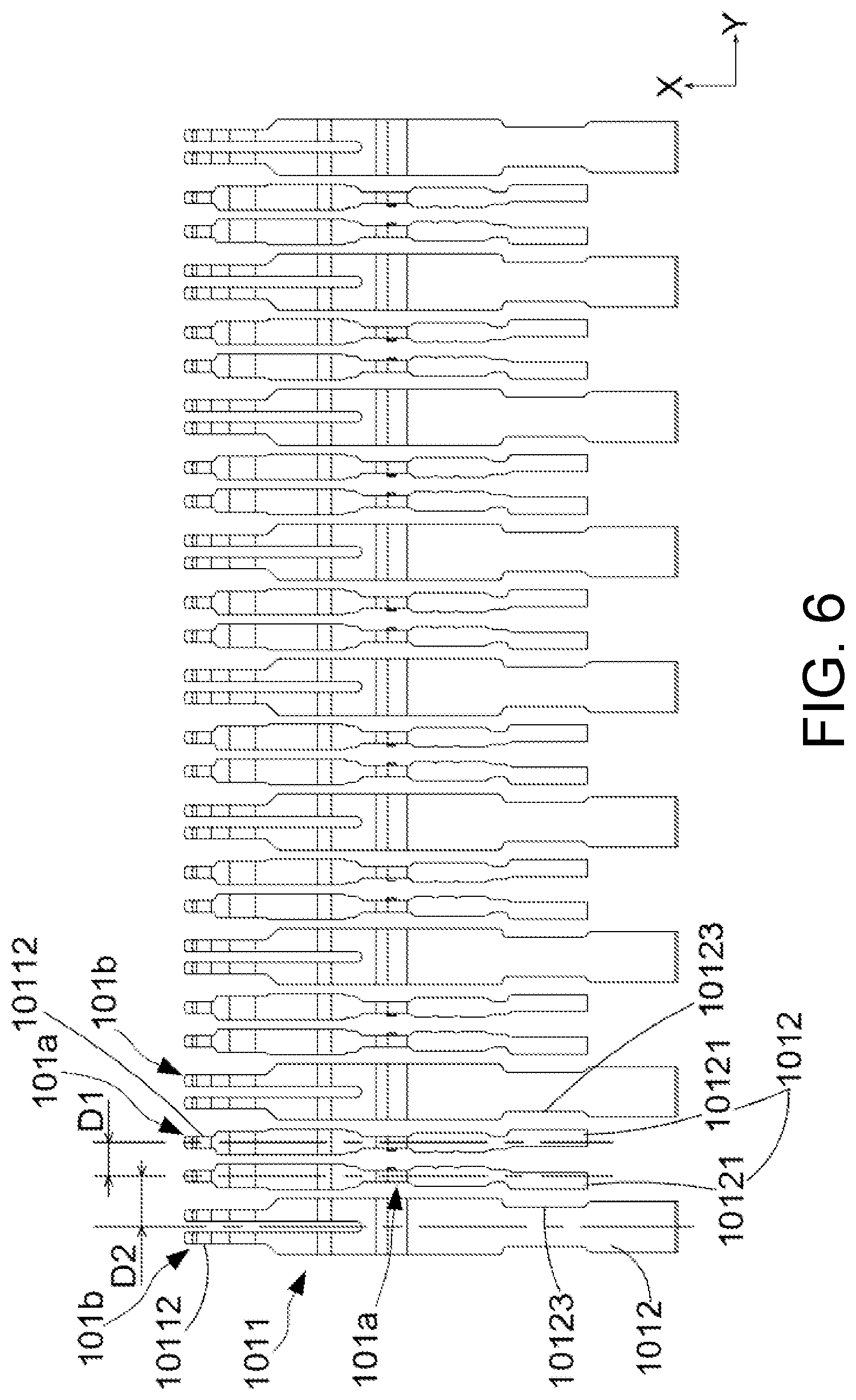 Patent US12107370 Figure 6 – Electrical connector with ground terminals and shielding ground terminals around signal terminals