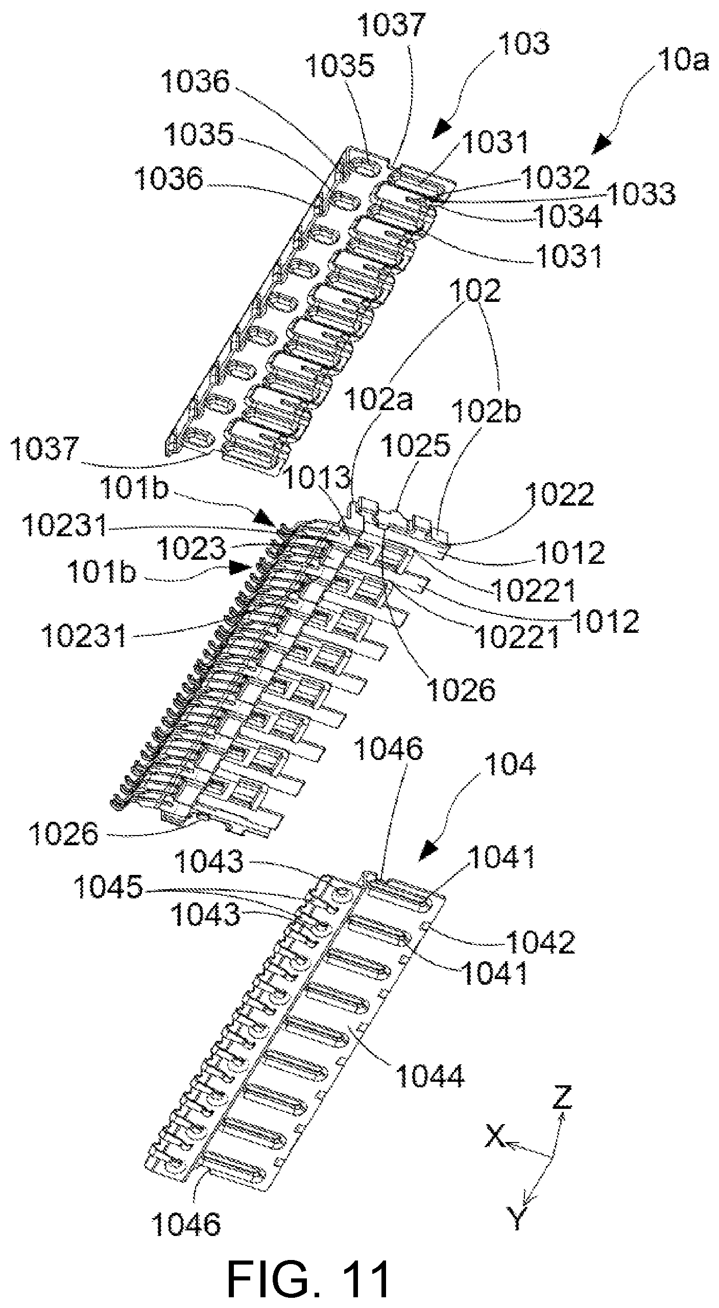 Patent US12107370 Figure 11 – Electrical connector with ground terminals and shielding ground terminals around signal terminals