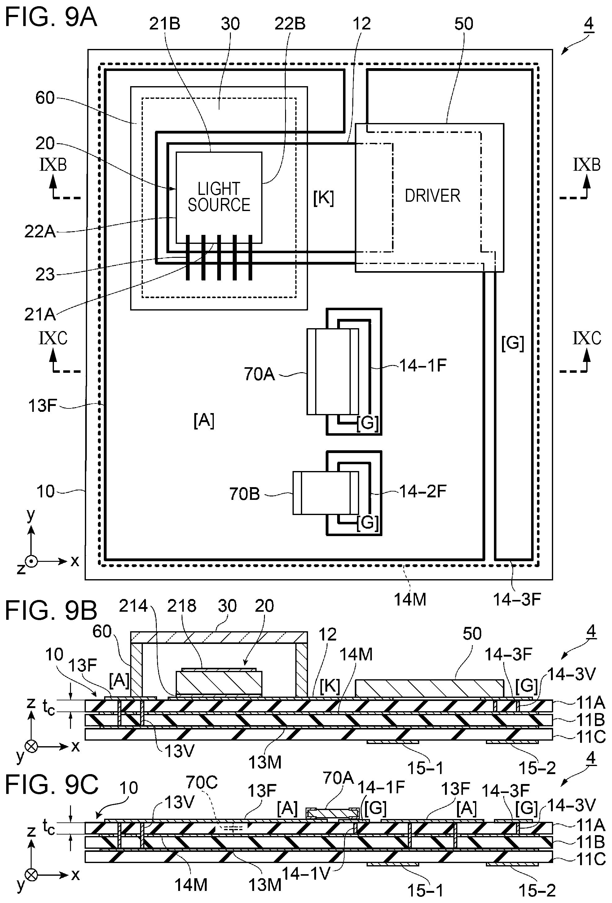 Patent US12107385 Figure 9 – Light emitting device, optical device, and measurement device