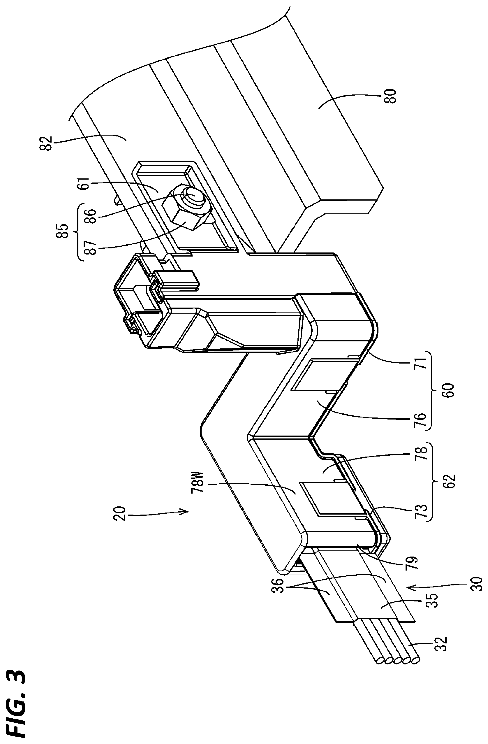 Patent US12107401 Figure 3 – Wiring harness module and wiring harness routing device