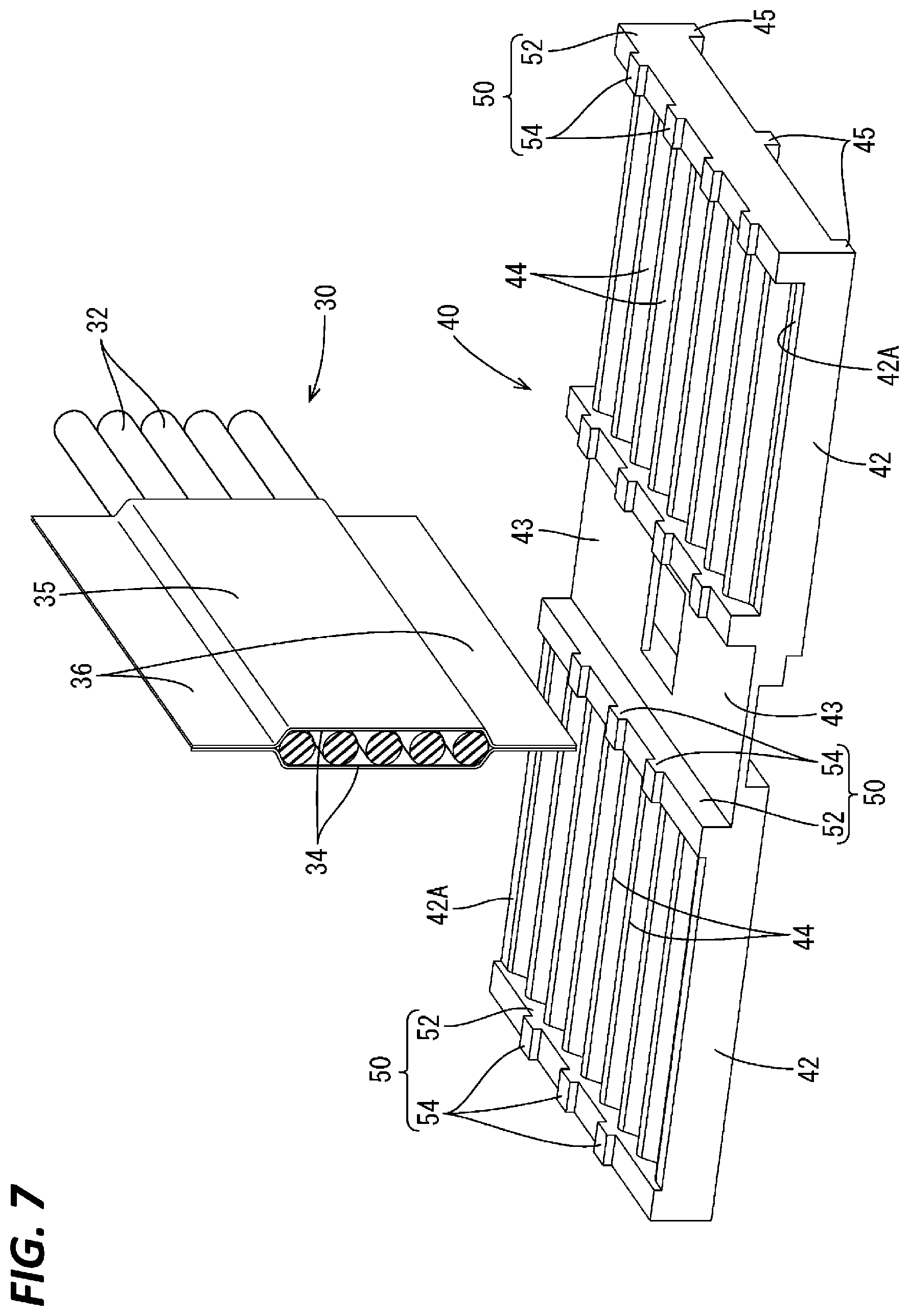 Patent US12107401 Figure 7 – Wiring harness module and wiring harness routing device