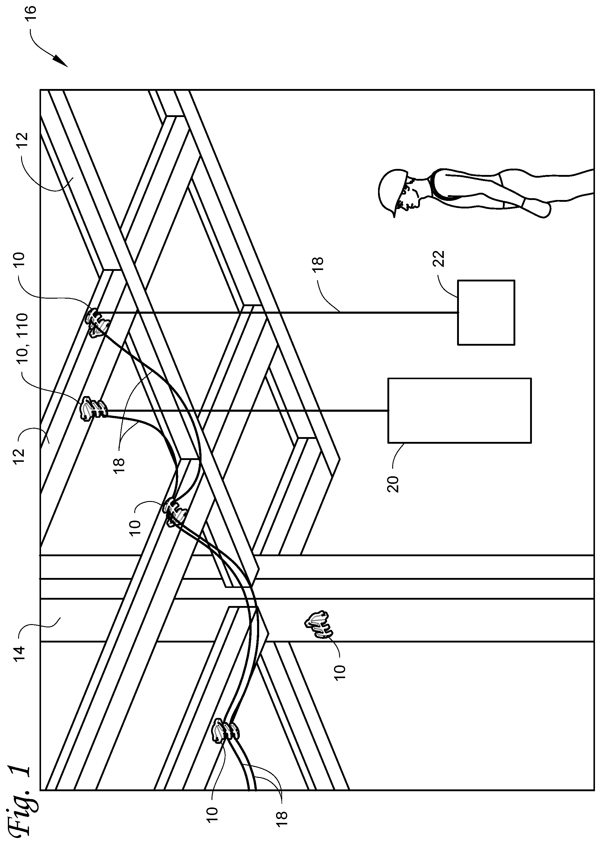 Patent US12107403 Figure 1 – Cable organizer magnetically attachable to a ferromagnetic surface and configured for supporting cables