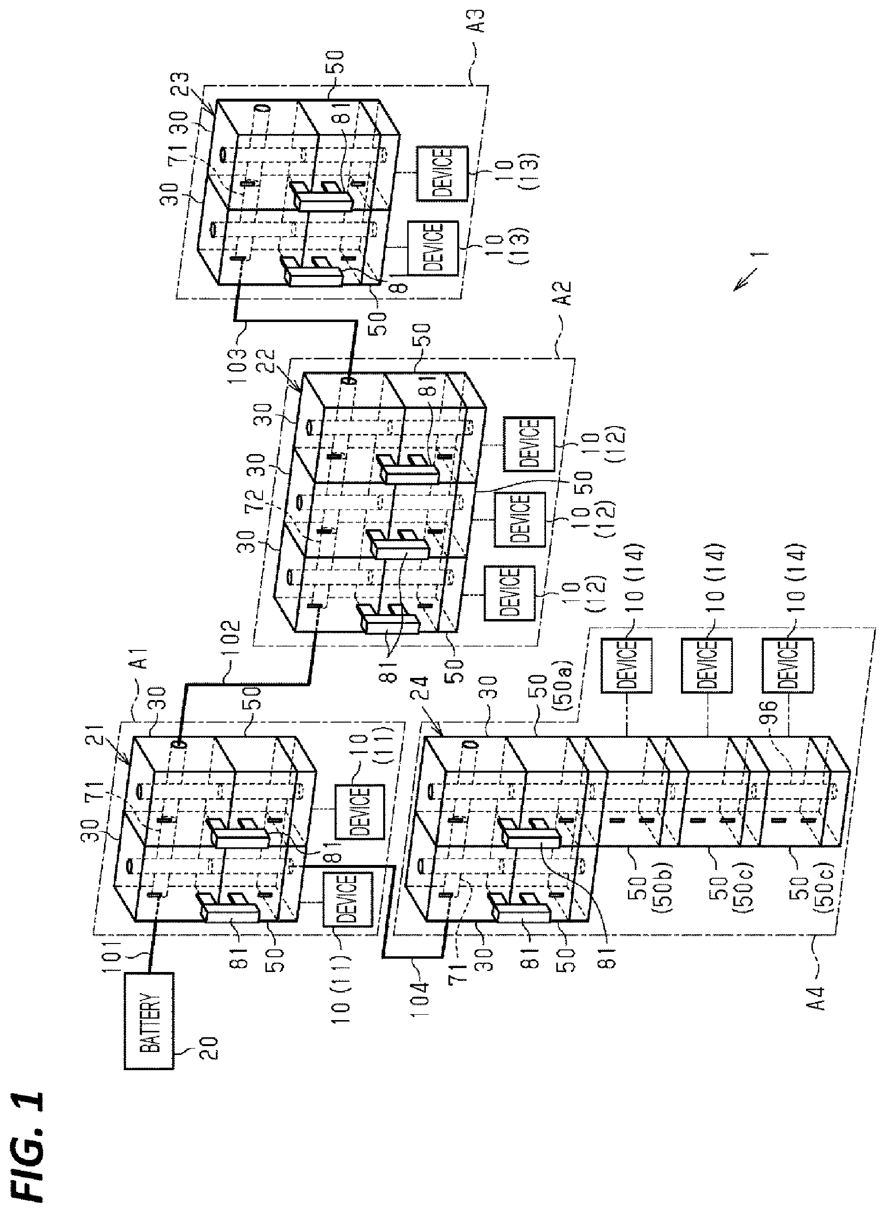Patent US12107406 — Power supply block, wiring unit, and wiring system — Figure 1