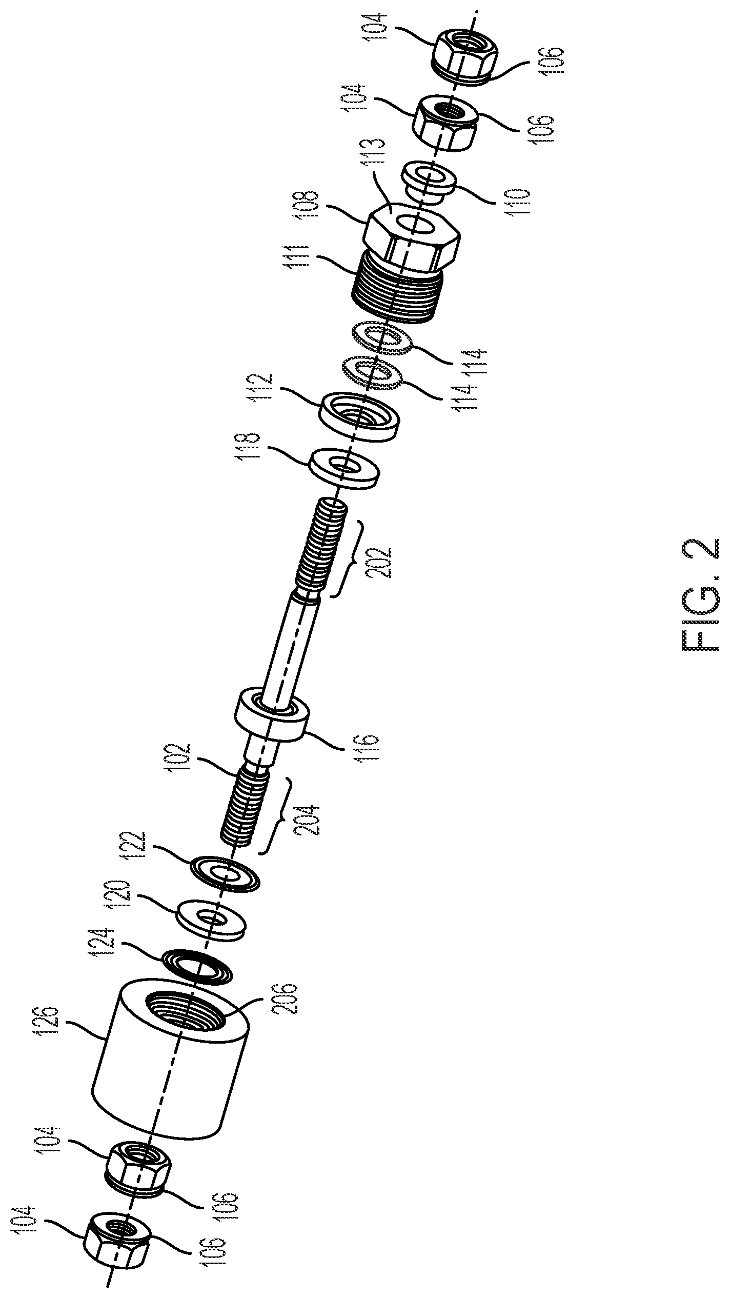 Patent US12107407 Figure 2 – Apparatus for an electric feedthrough assembly with varying characteristics based on electric rating requirements