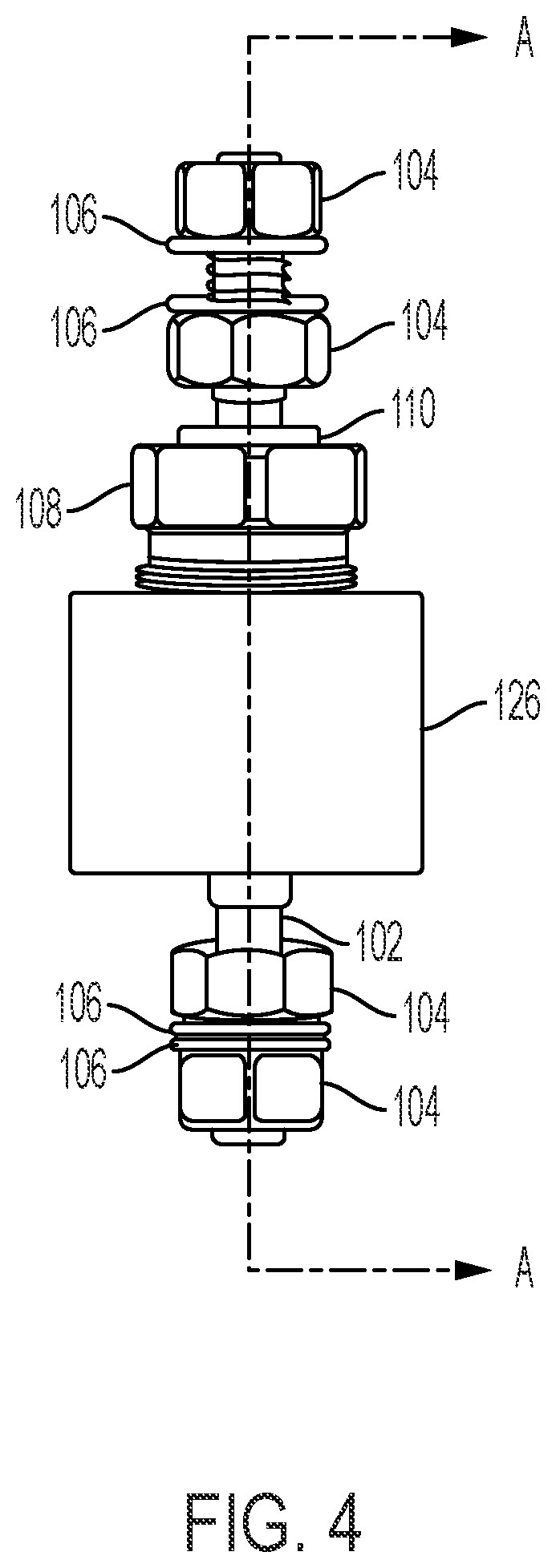 Patent US12107407 Figure 4 – Apparatus for an electric feedthrough assembly with varying characteristics based on electric rating requirements