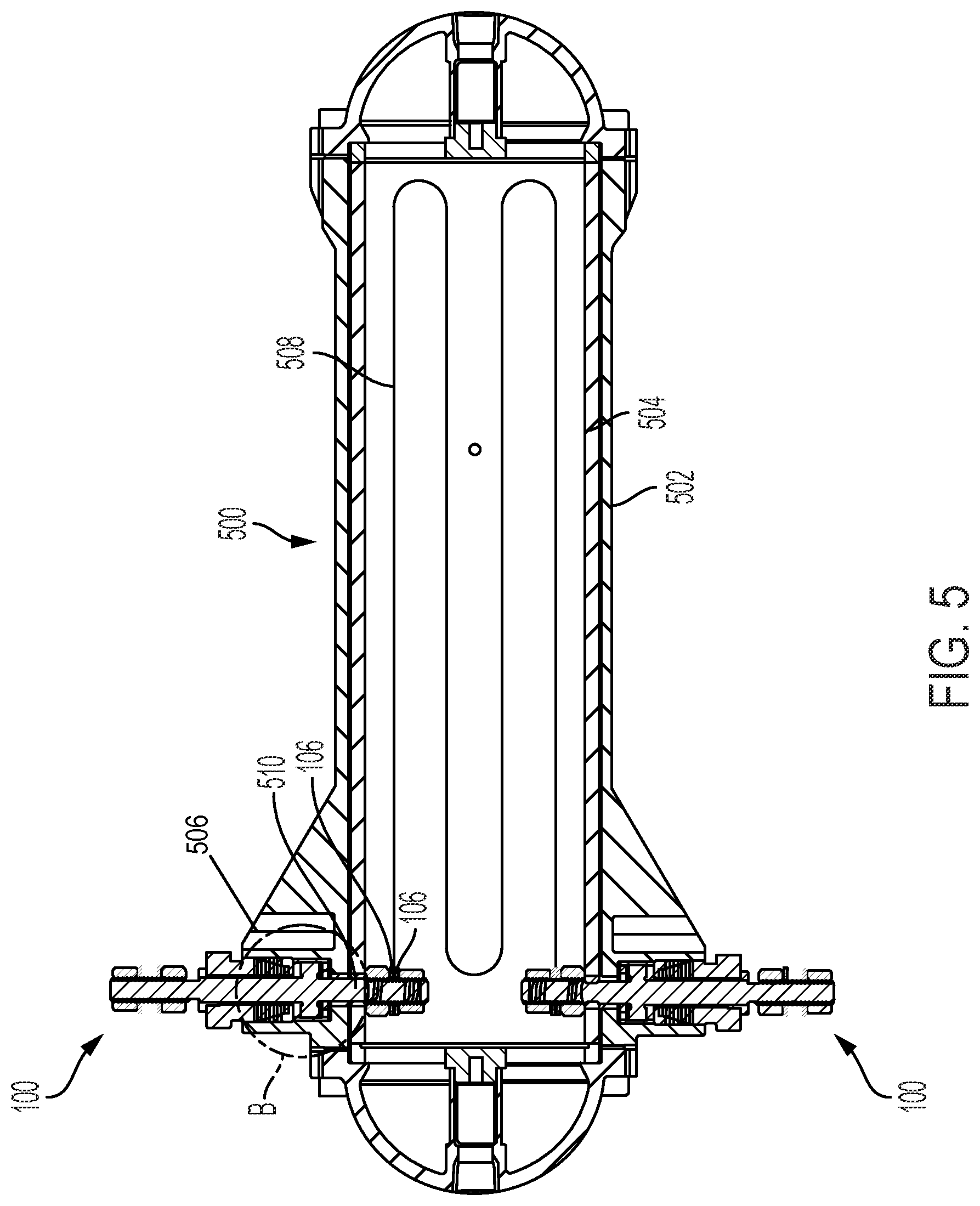 Patent US12107407 Figure 5 – Apparatus for an electric feedthrough assembly with varying characteristics based on electric rating requirements