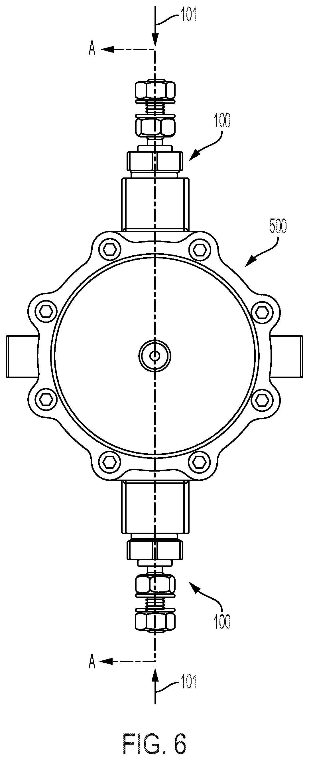 Patent US12107407 Figure 6 – Apparatus for an electric feedthrough assembly with varying characteristics based on electric rating requirements