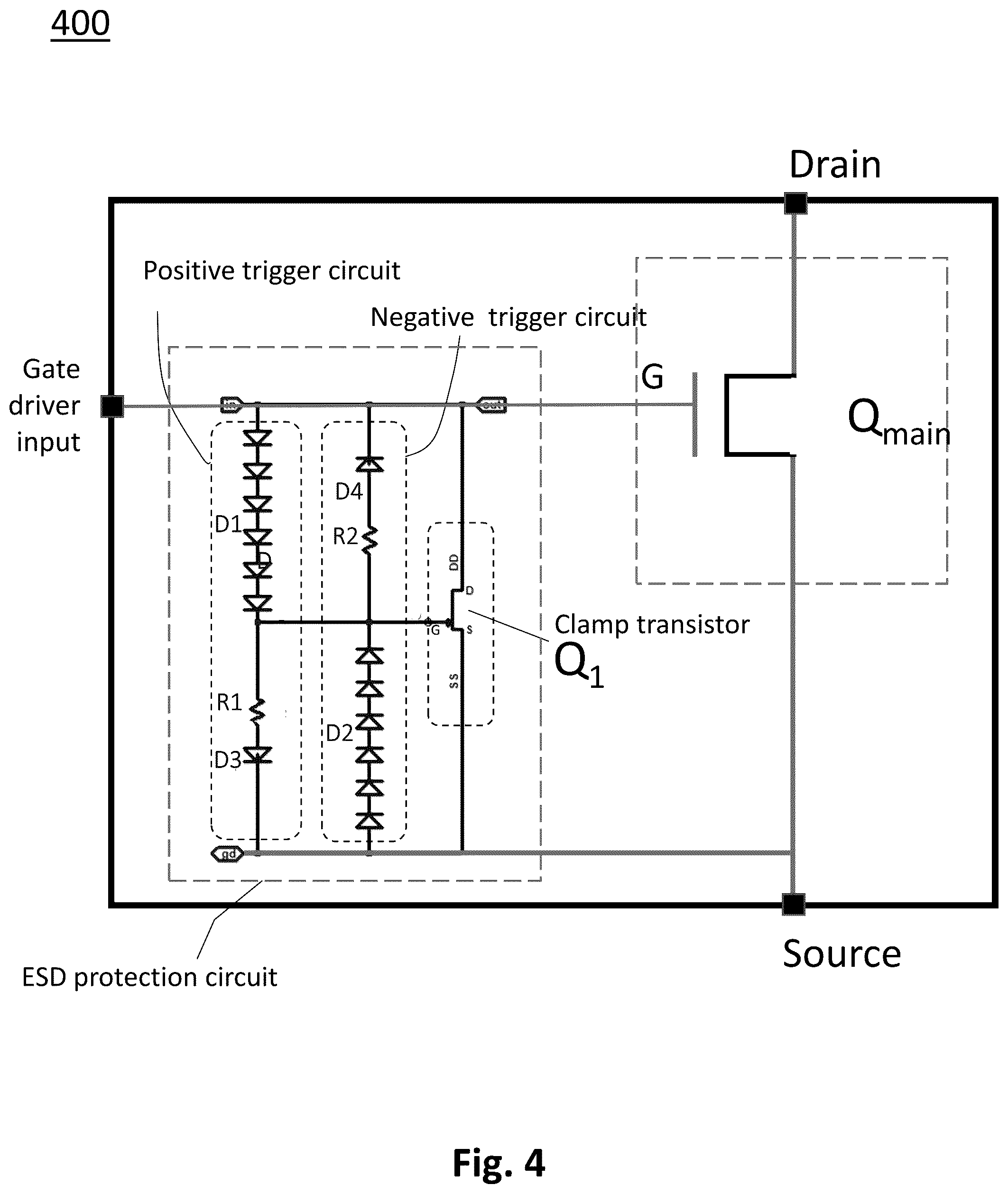 Patent US12107416 Figure 3 – Integrated bidirectional ESD protection circuit for power semiconductor switching devices