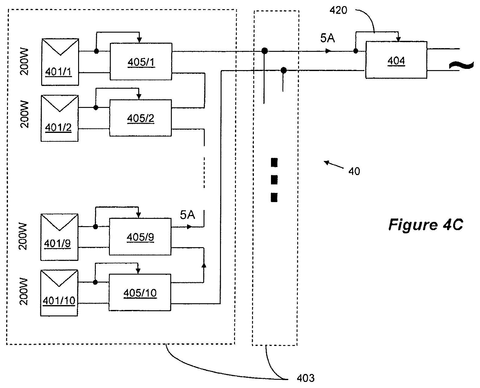 Patent US12107417 Figure 5 – Distributed power harvesting systems using DC power sources