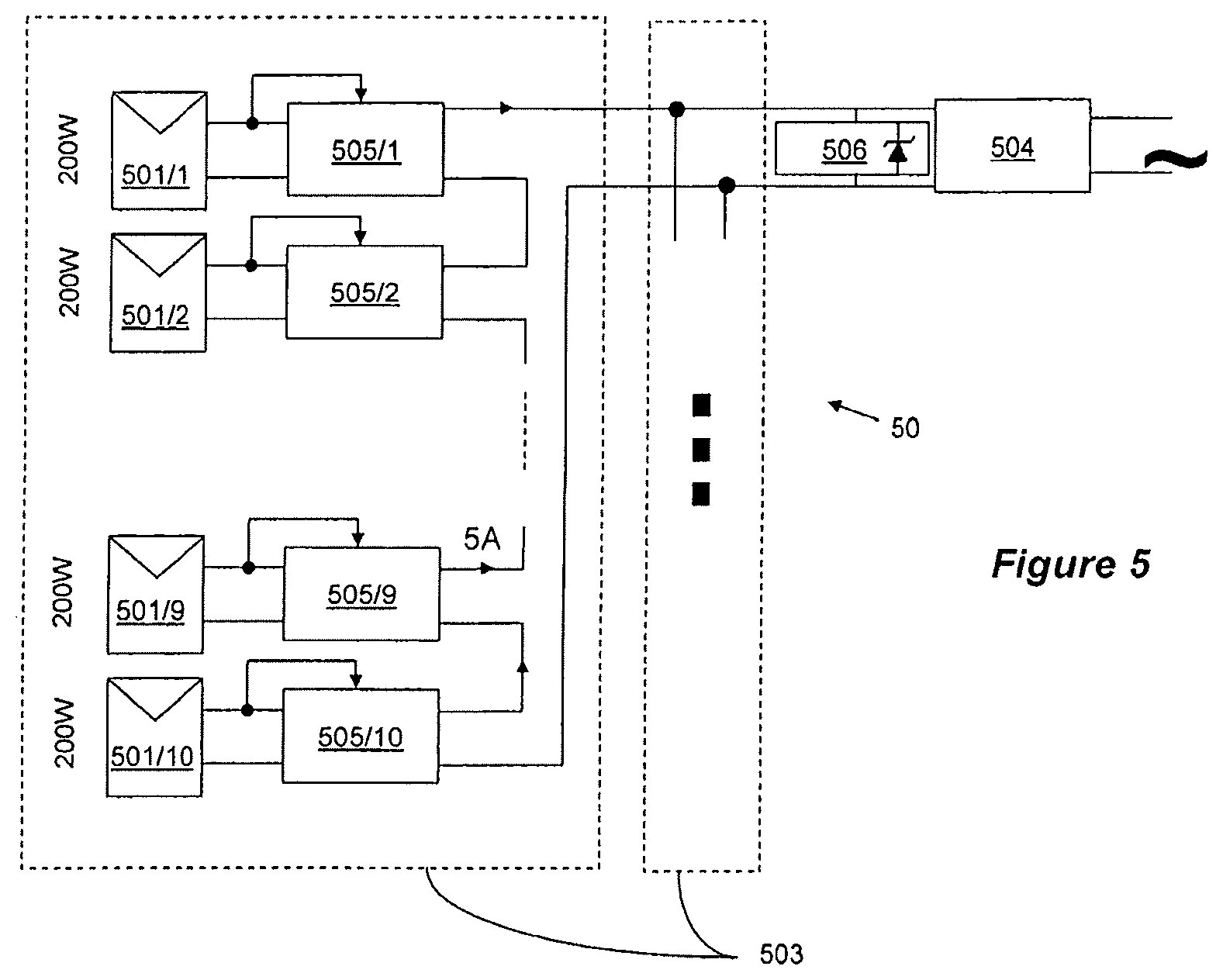 Patent US12107417 Figure 6 – Distributed power harvesting systems using DC power sources