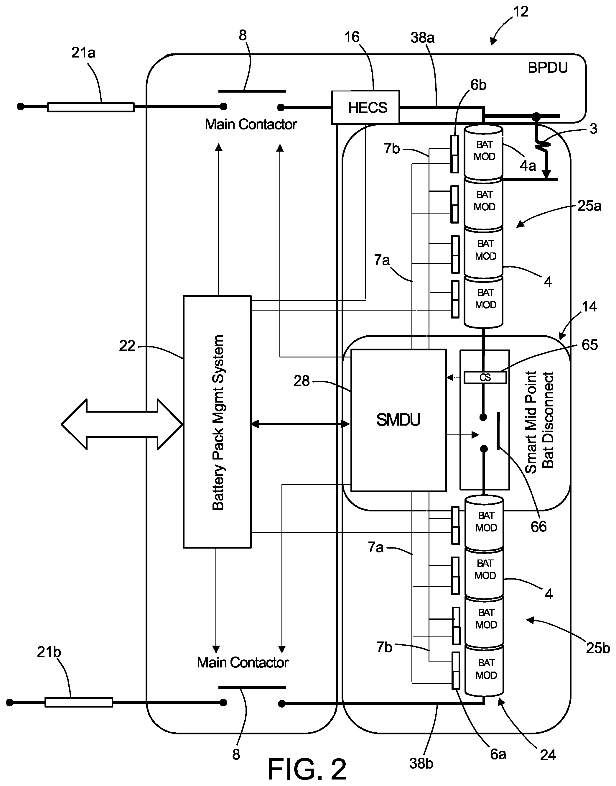 Patent US12107447 Figure 2 – Apparatus and methods for arc detection, fault isolation, and battery system reconfiguration