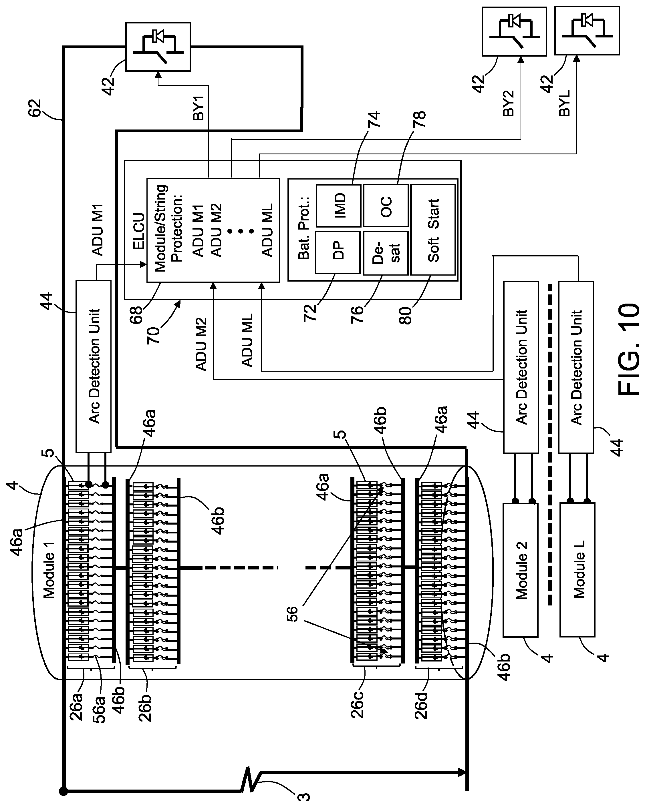 Patent US12107447 Figure 10 – Apparatus and methods for arc detection, fault isolation, and battery system reconfiguration