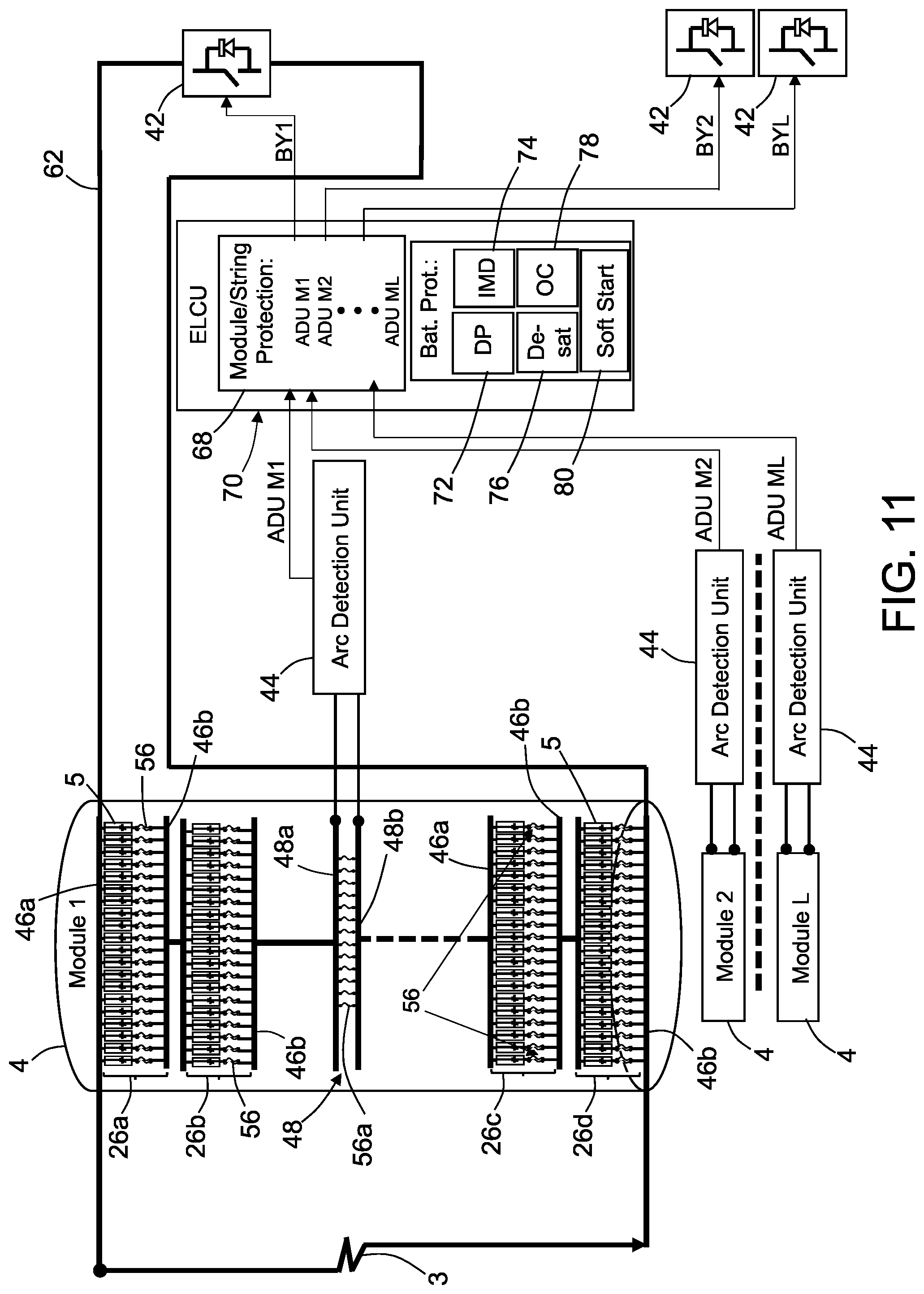 Patent US12107447 Figure 11 – Apparatus and methods for arc detection, fault isolation, and battery system reconfiguration