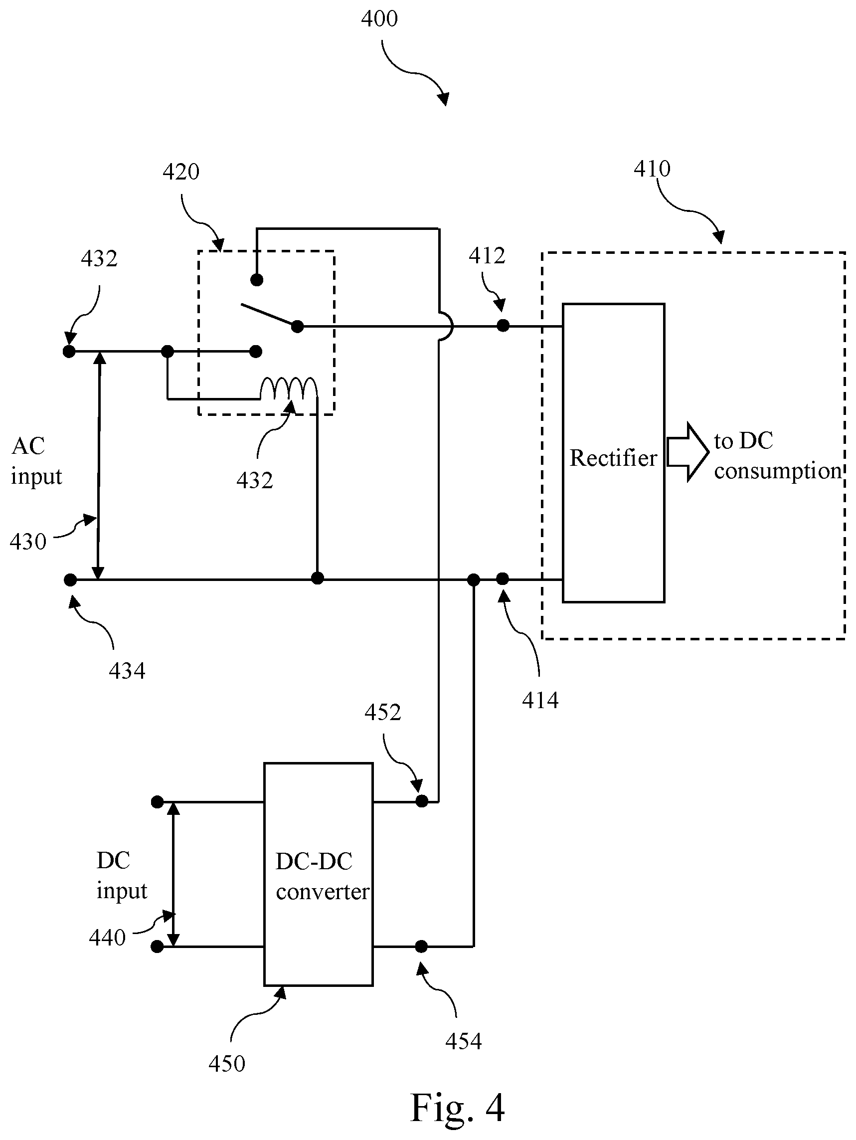 Patent US12107457 Figure 4 – System to provide AC or DC power to electronic equipment