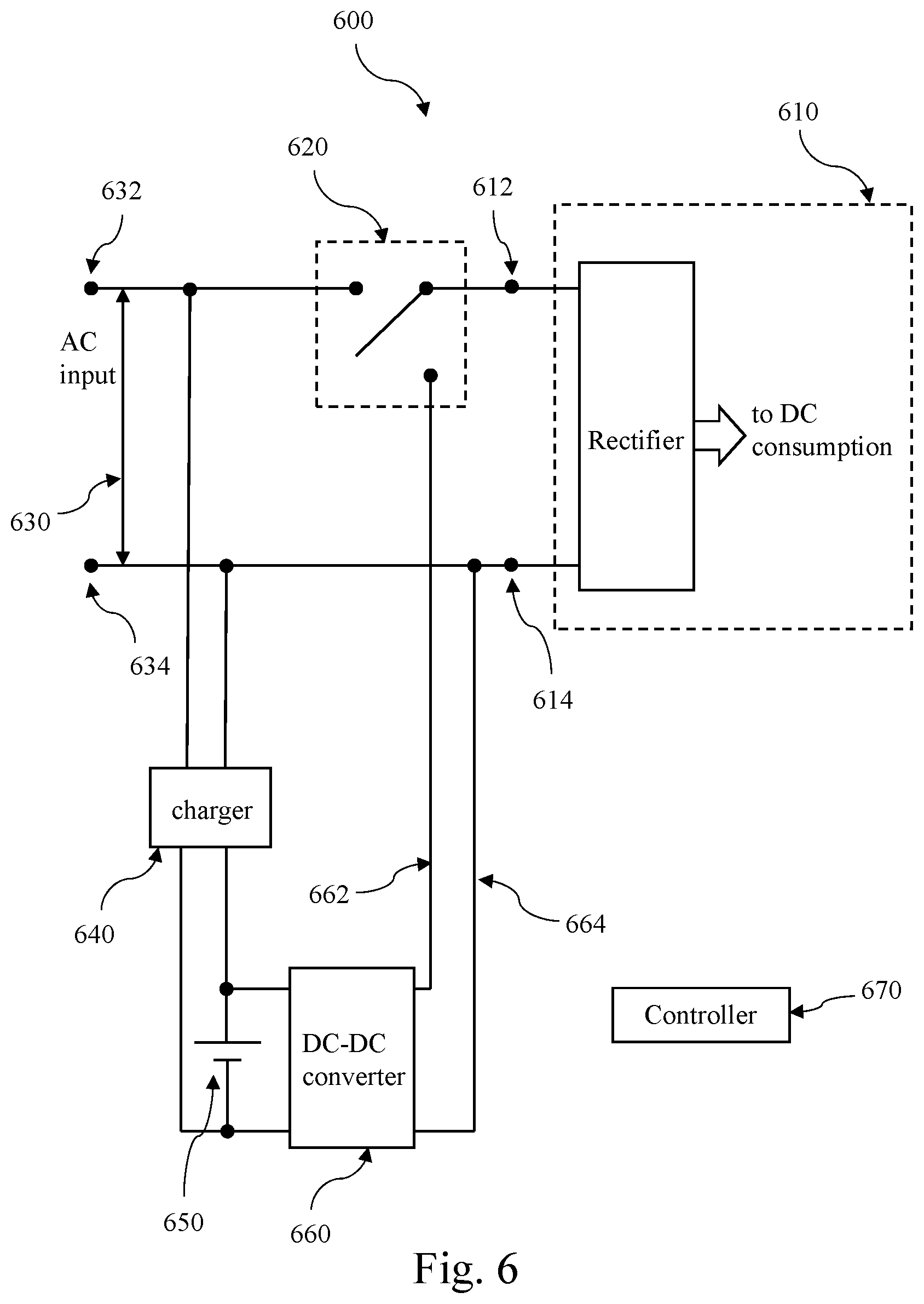 Patent US12107457 Figure 6 – System to provide AC or DC power to electronic equipment