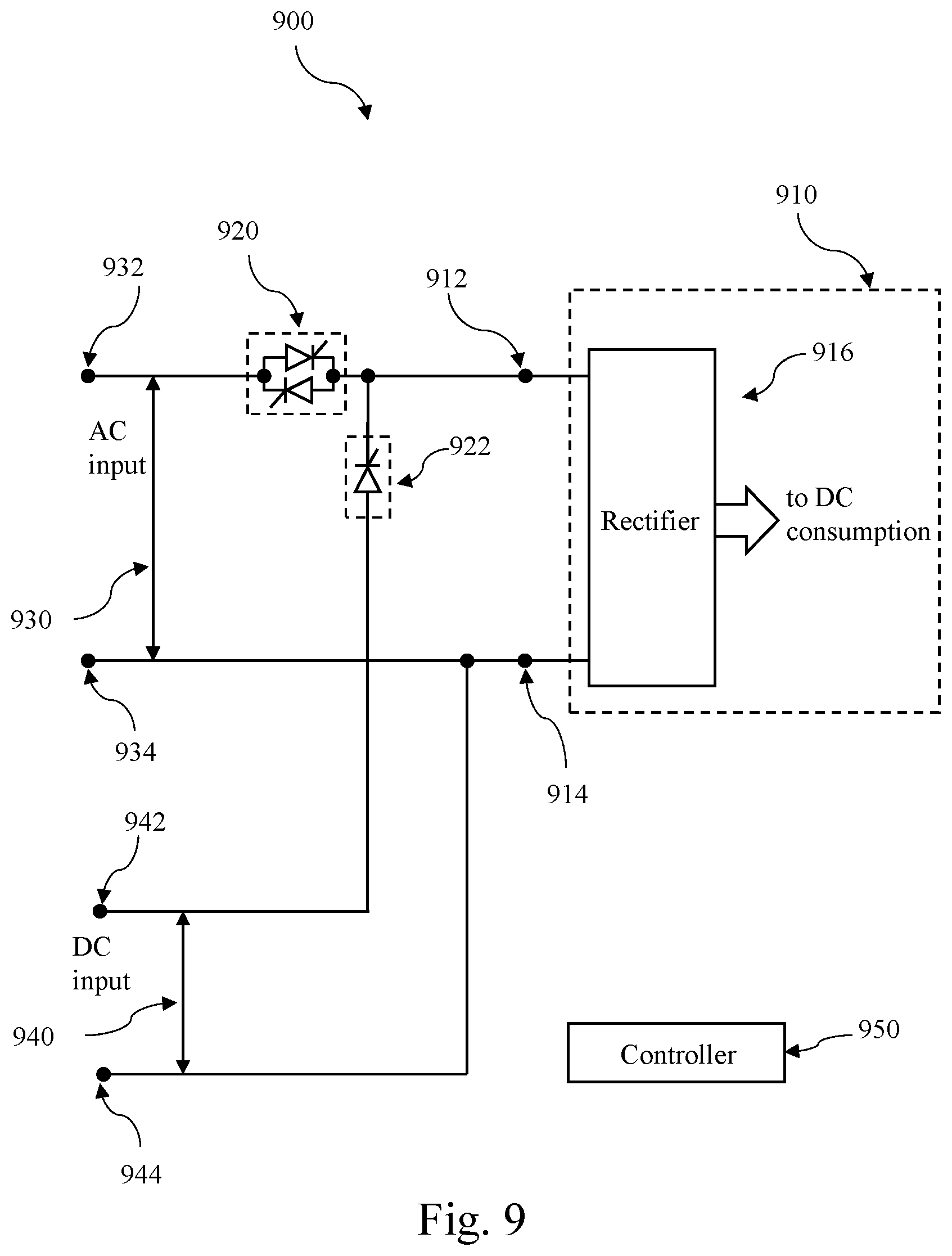 Patent US12107457 Figure 9 – System to provide AC or DC power to electronic equipment