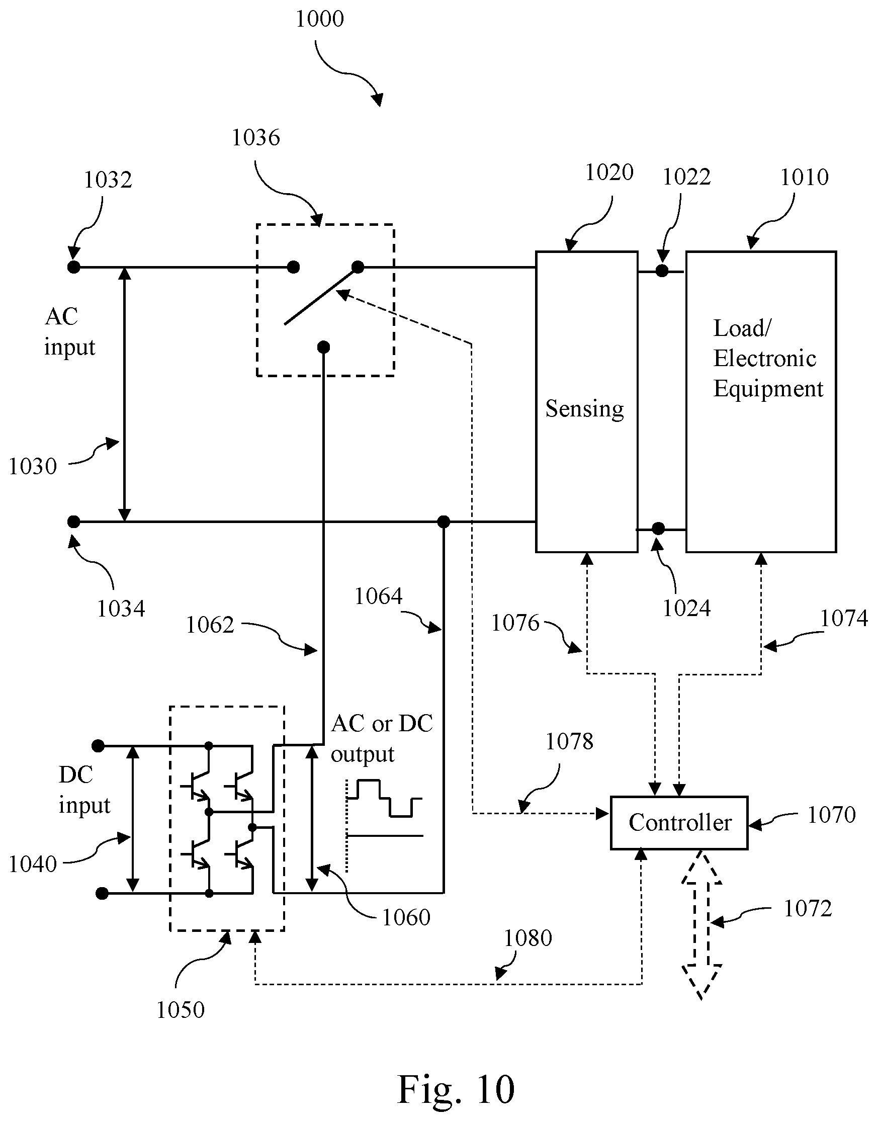 Patent US12107457 Figure 10 – System to provide AC or DC power to electronic equipment