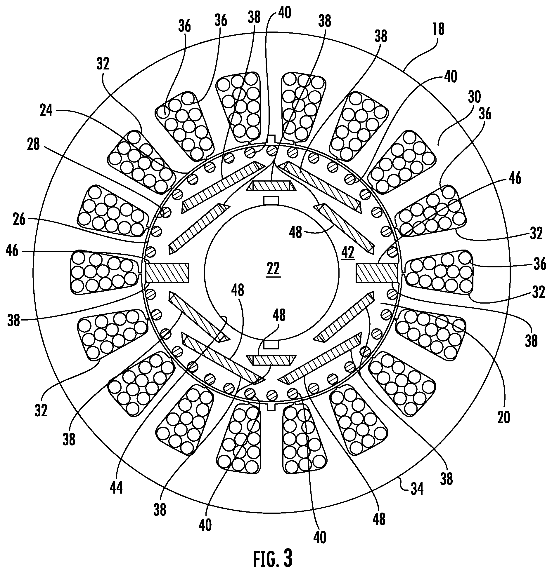 Patent US12107465 Figure 3 – Motor using permanent magnets and induction windings for use with an electrical submersible pump