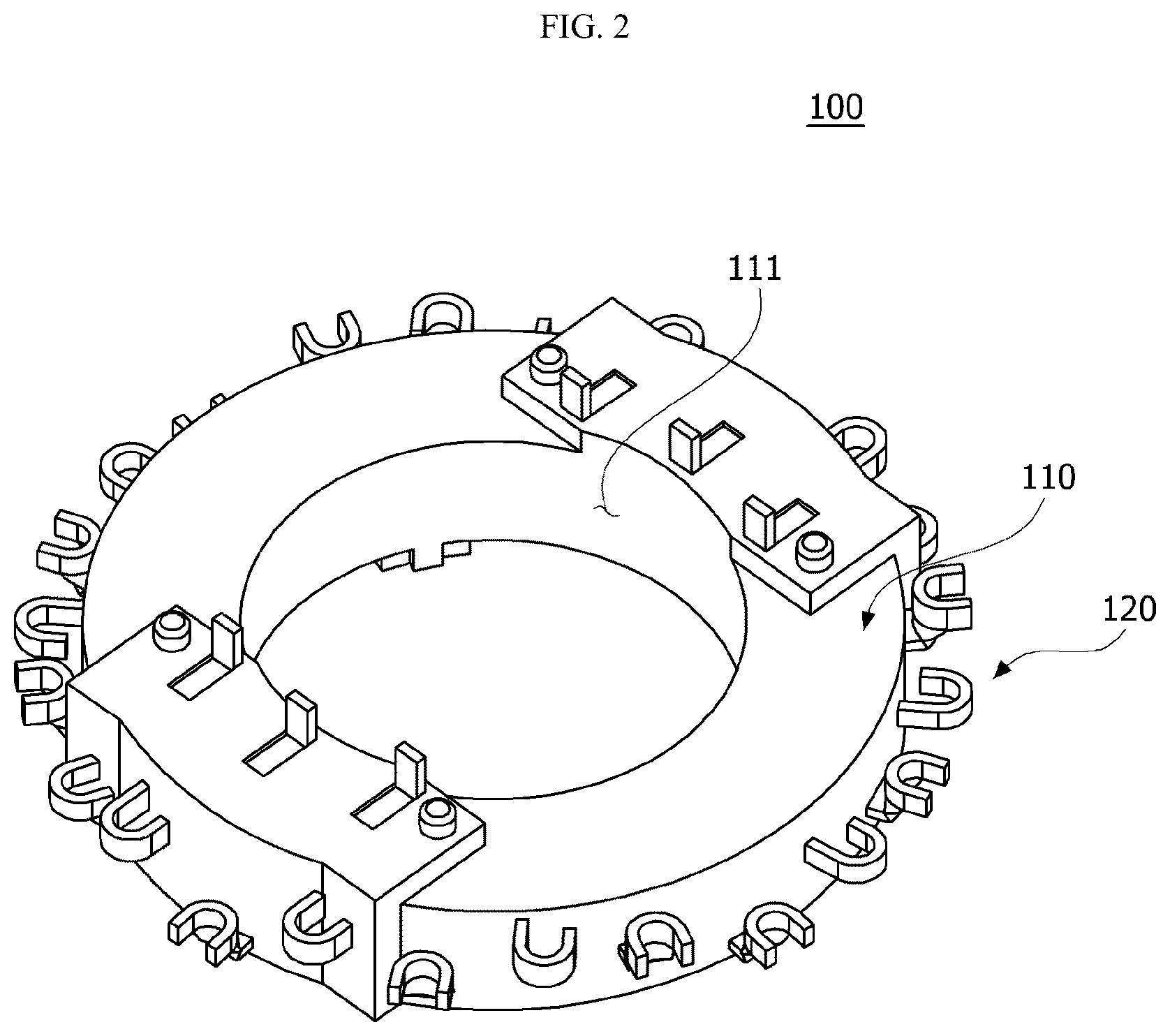 Patent US12107471 Figure 2 – Motor including a busbar having a plurality of terminals