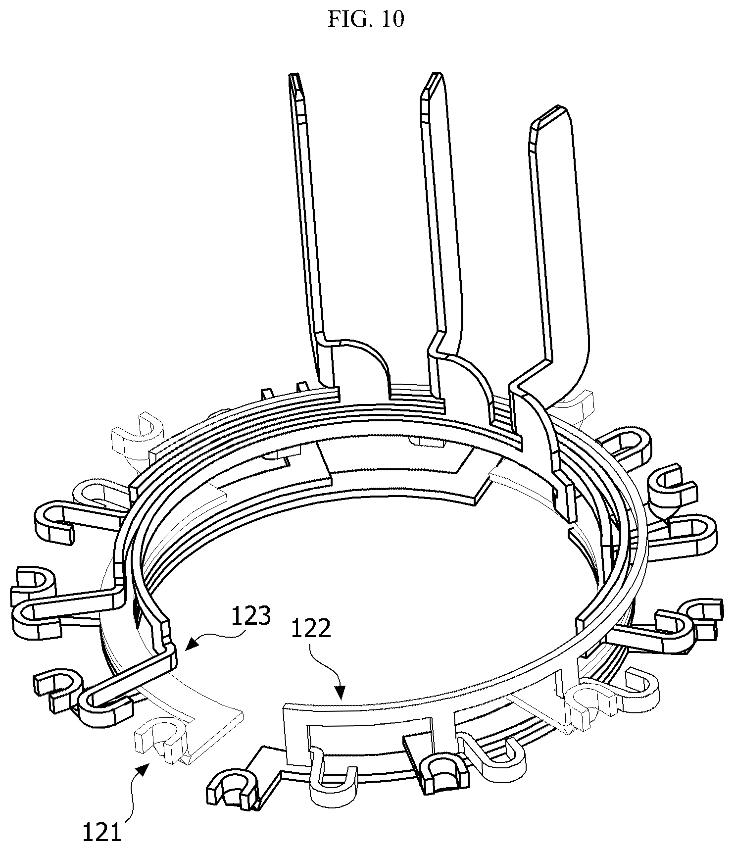 Patent US12107471 Figure 10 – Motor including a busbar having a plurality of terminals