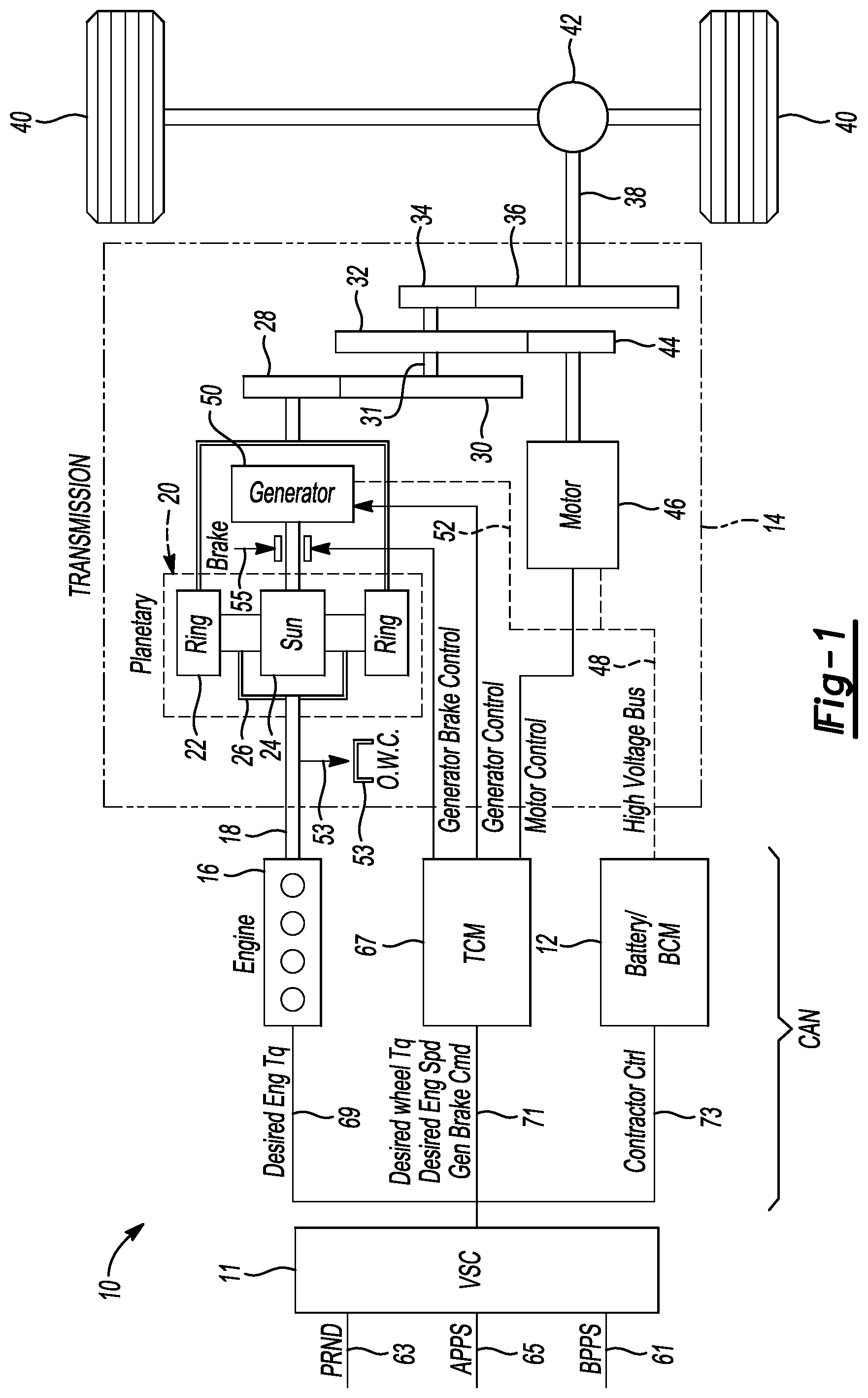 Patent US12107475 Figure 1 – Vehicle and electric machine configuration for a vehicle