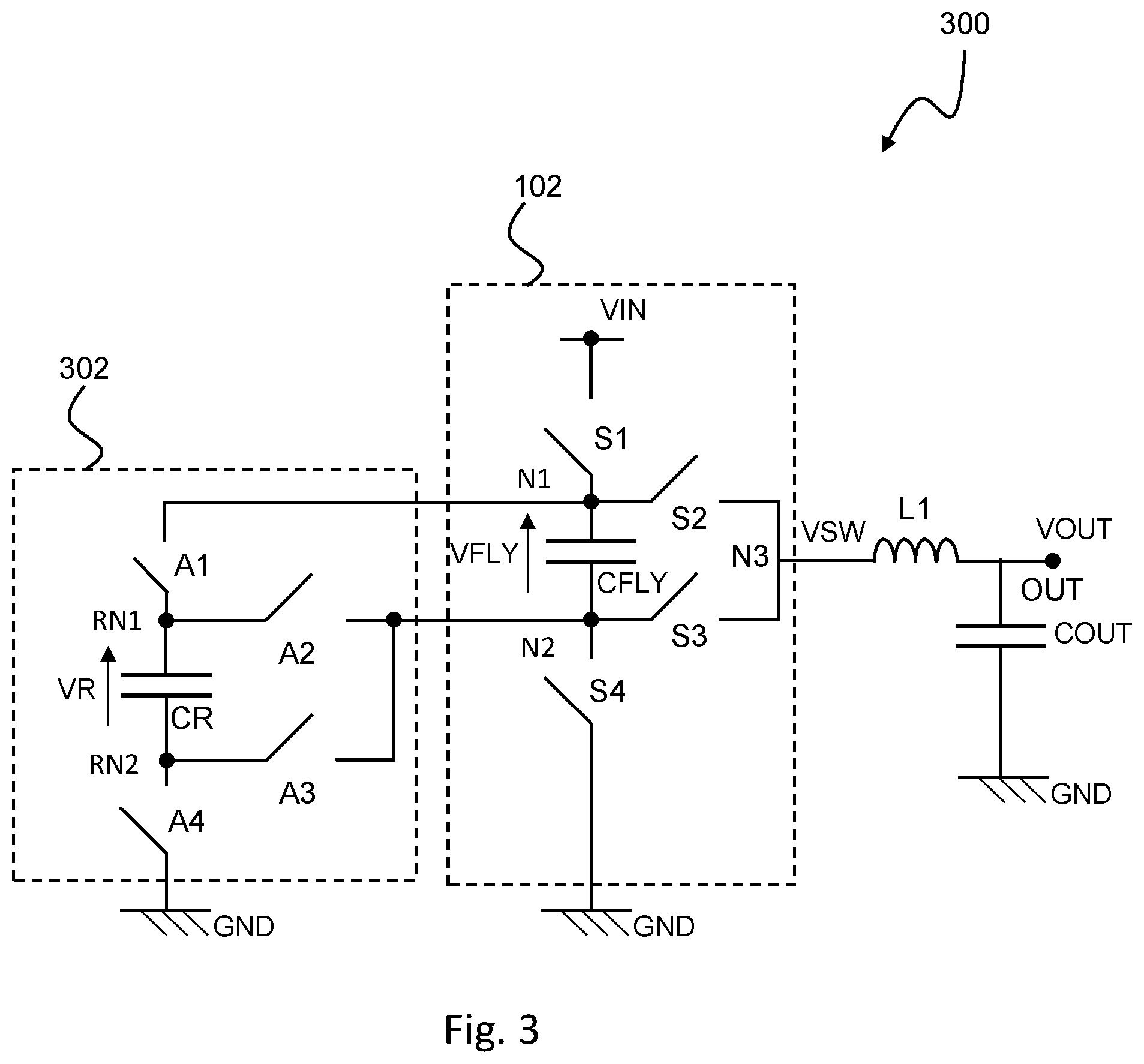 Patent US12107494 Figure 2 – DC-DC converter with reservoir circuitry