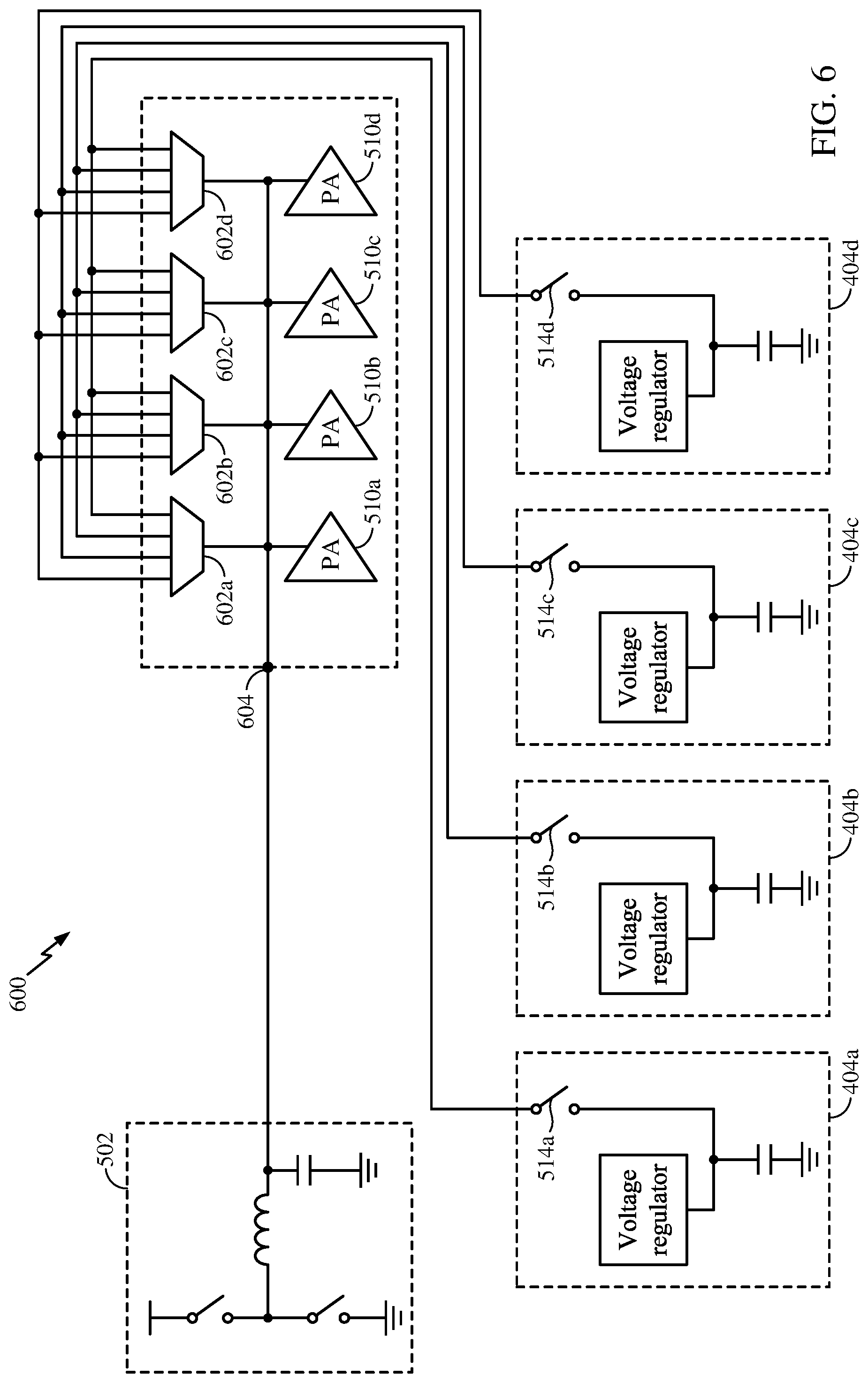 Patent US12107497 Figure 6 – Methods and apparatuses for voltage regulation using predictively charged precharge rails