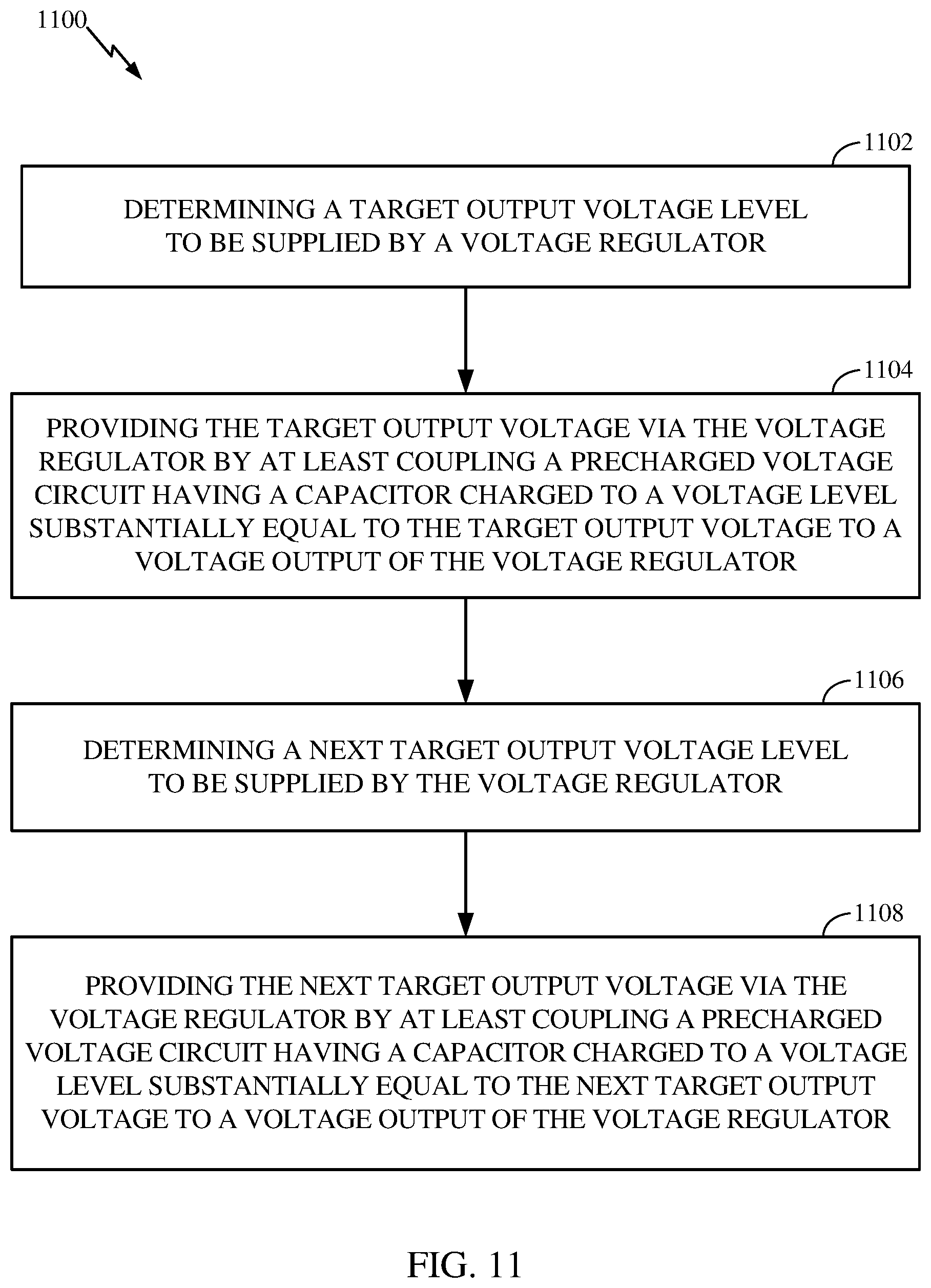 Patent US12107497 Figure 11 – Methods and apparatuses for voltage regulation using predictively charged precharge rails