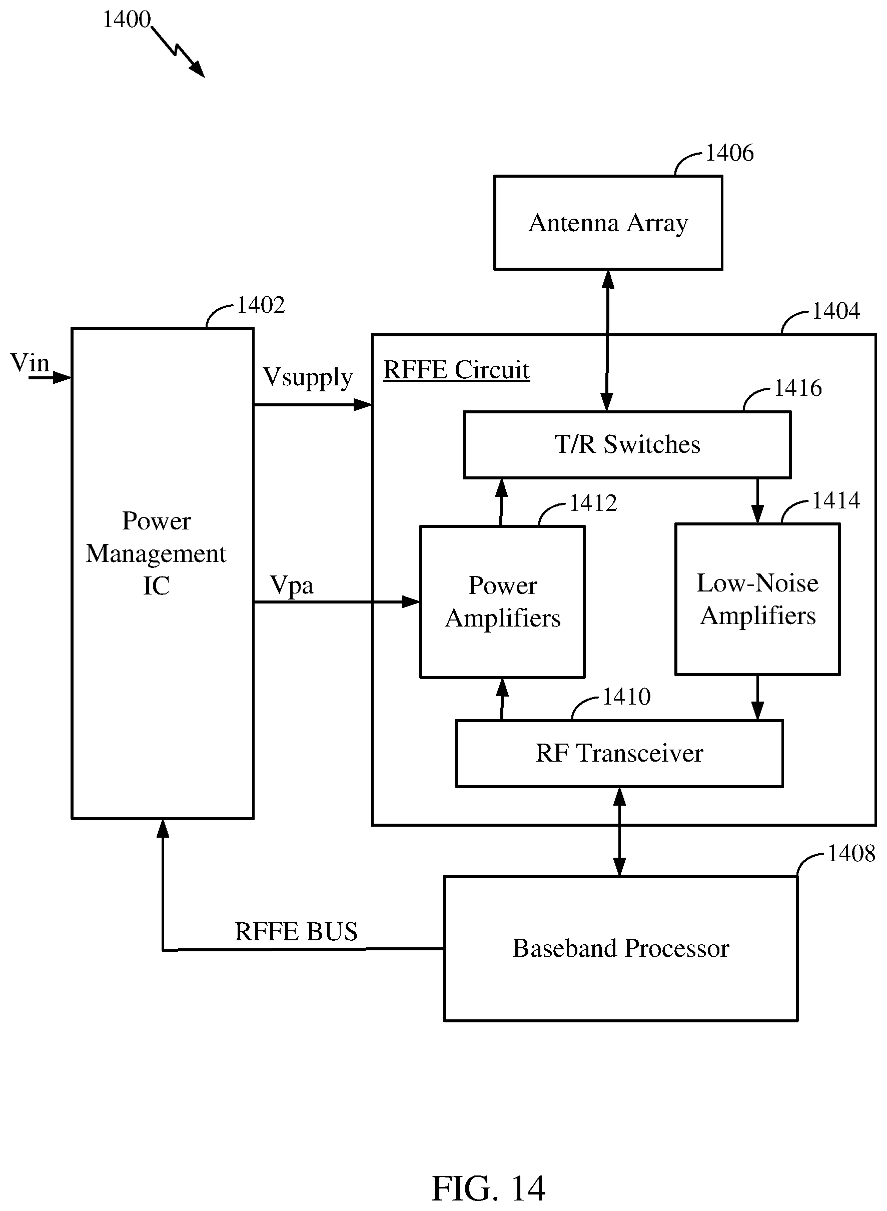 Patent US12107497 Figure 14 – Methods and apparatuses for voltage regulation using predictively charged precharge rails