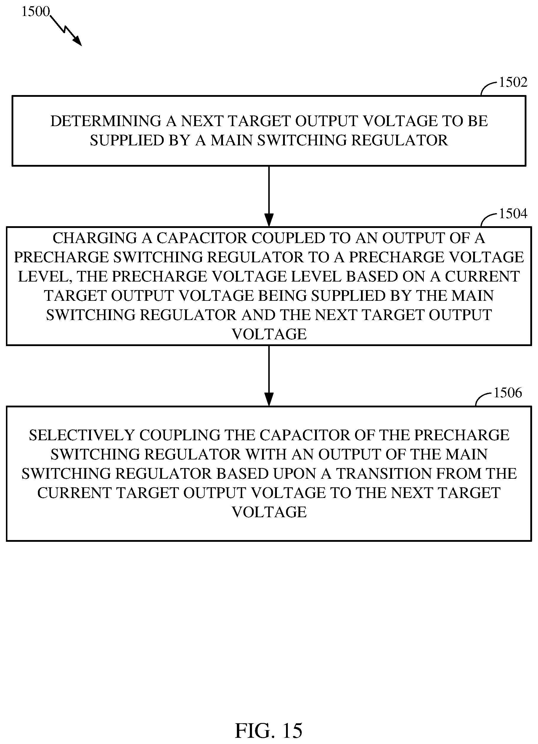 Patent US12107497 Figure 15 – Methods and apparatuses for voltage regulation using predictively charged precharge rails