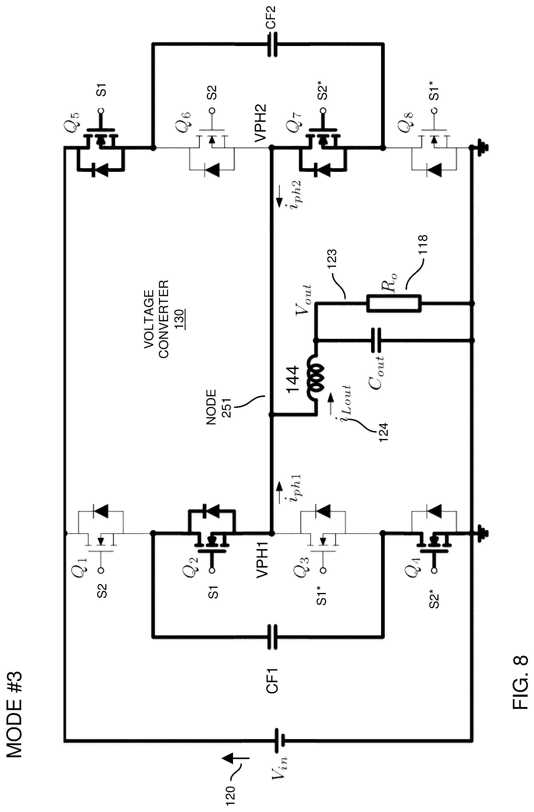 Patent US12107498 Figure 8 – Power conversion and flying capacitor implementations