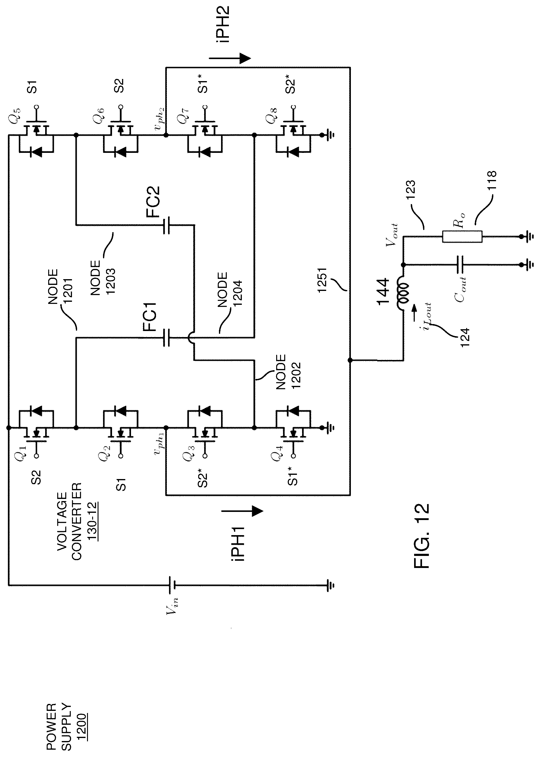Patent US12107498 Figure 12 – Power conversion and flying capacitor implementations