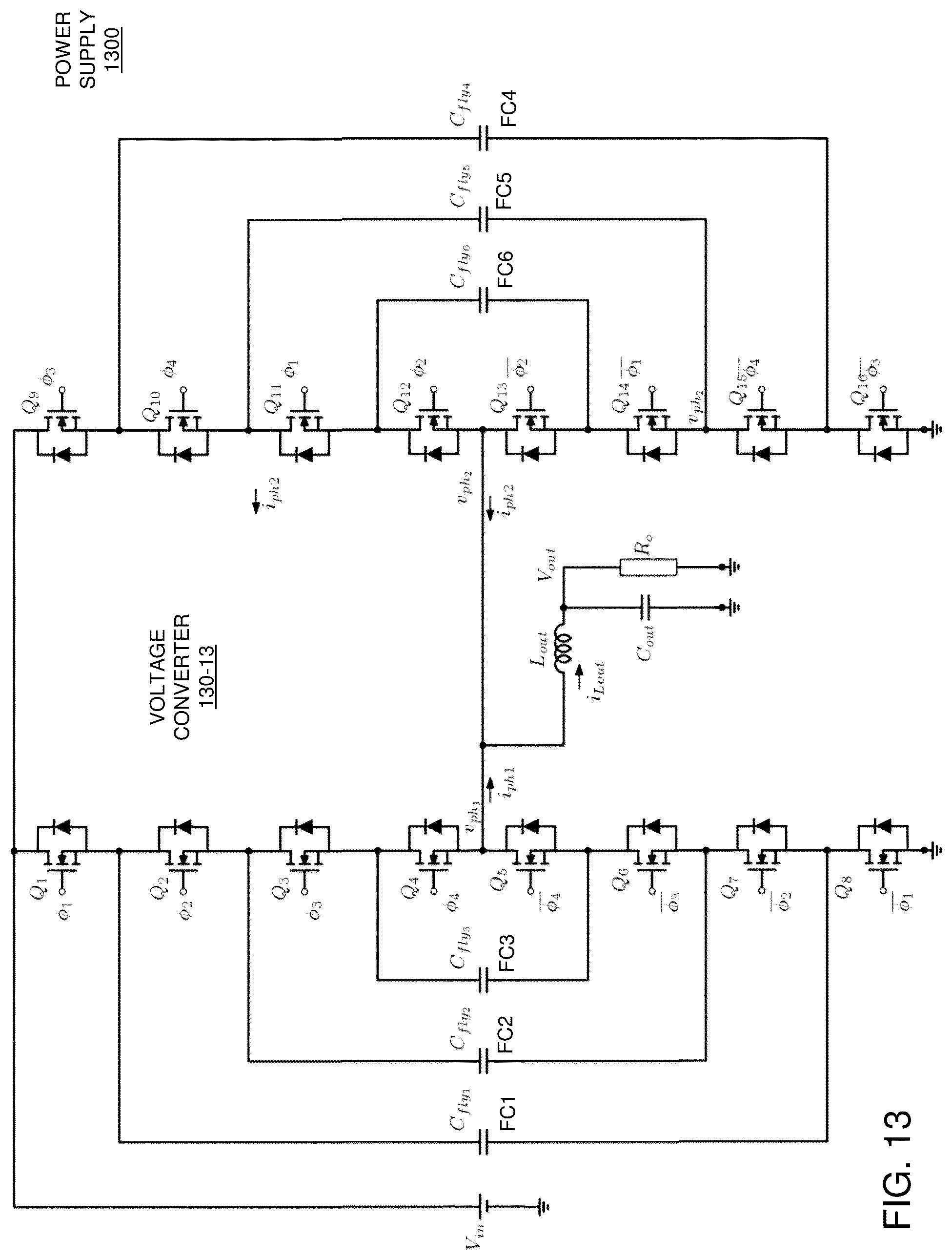 Patent US12107498 Figure 13 – Power conversion and flying capacitor implementations