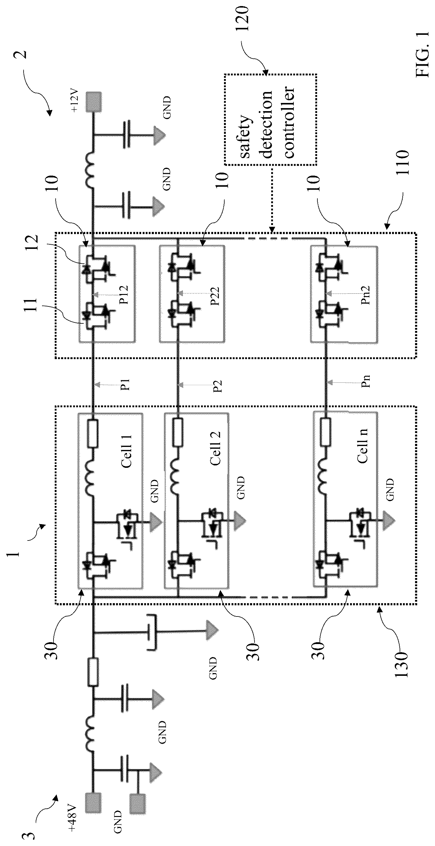 Patent US12107502 Figure 1 – Voltage converter, an electrified vehicle and a method for real-timely detecting a voltage converter