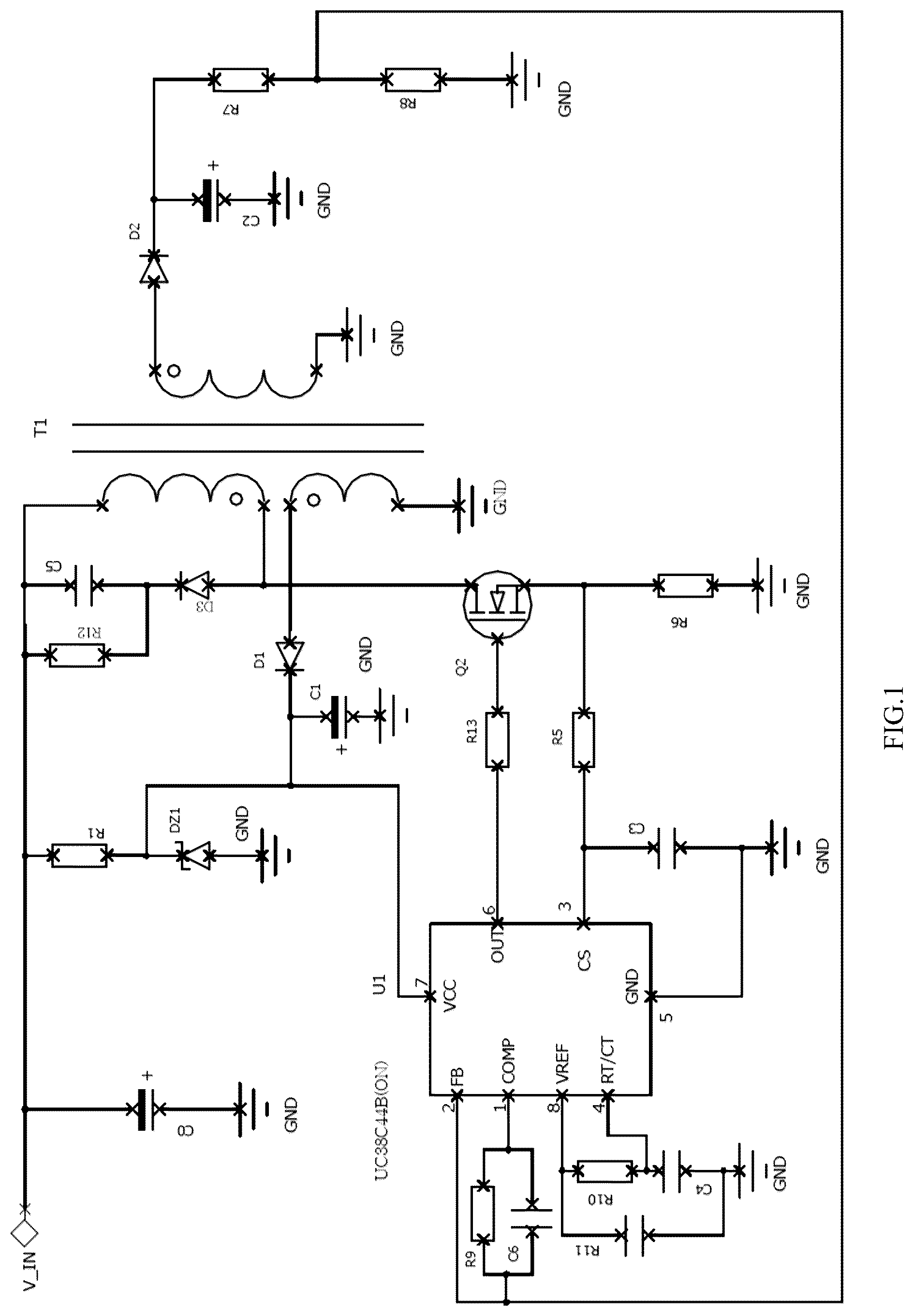 Patent US12107505 Figure 1 – Auxiliary power source circuit having ultra-low standby power consumption