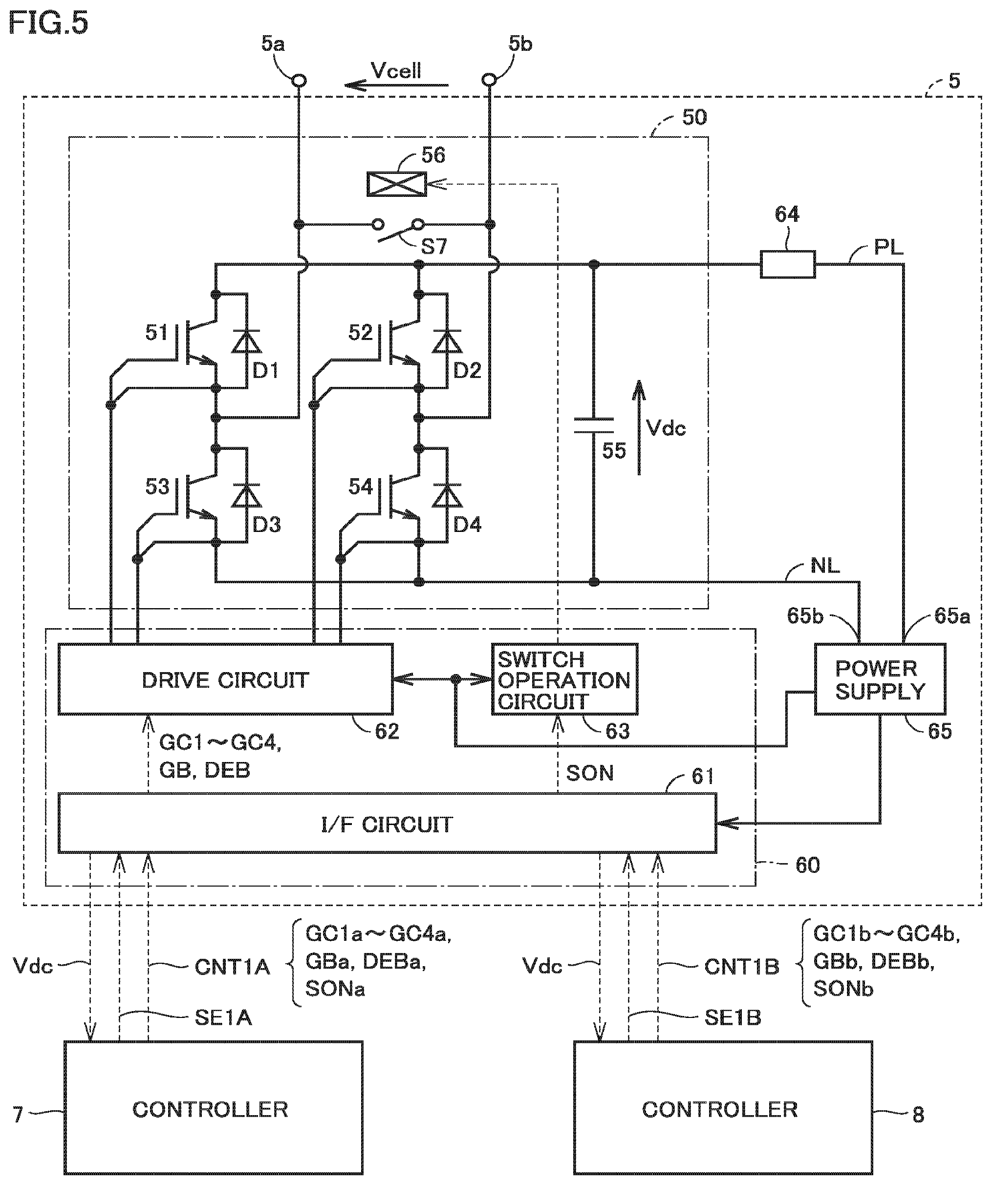 Patent US12107514 Figure 5 – Power conversion device with control signal gate selection circuit