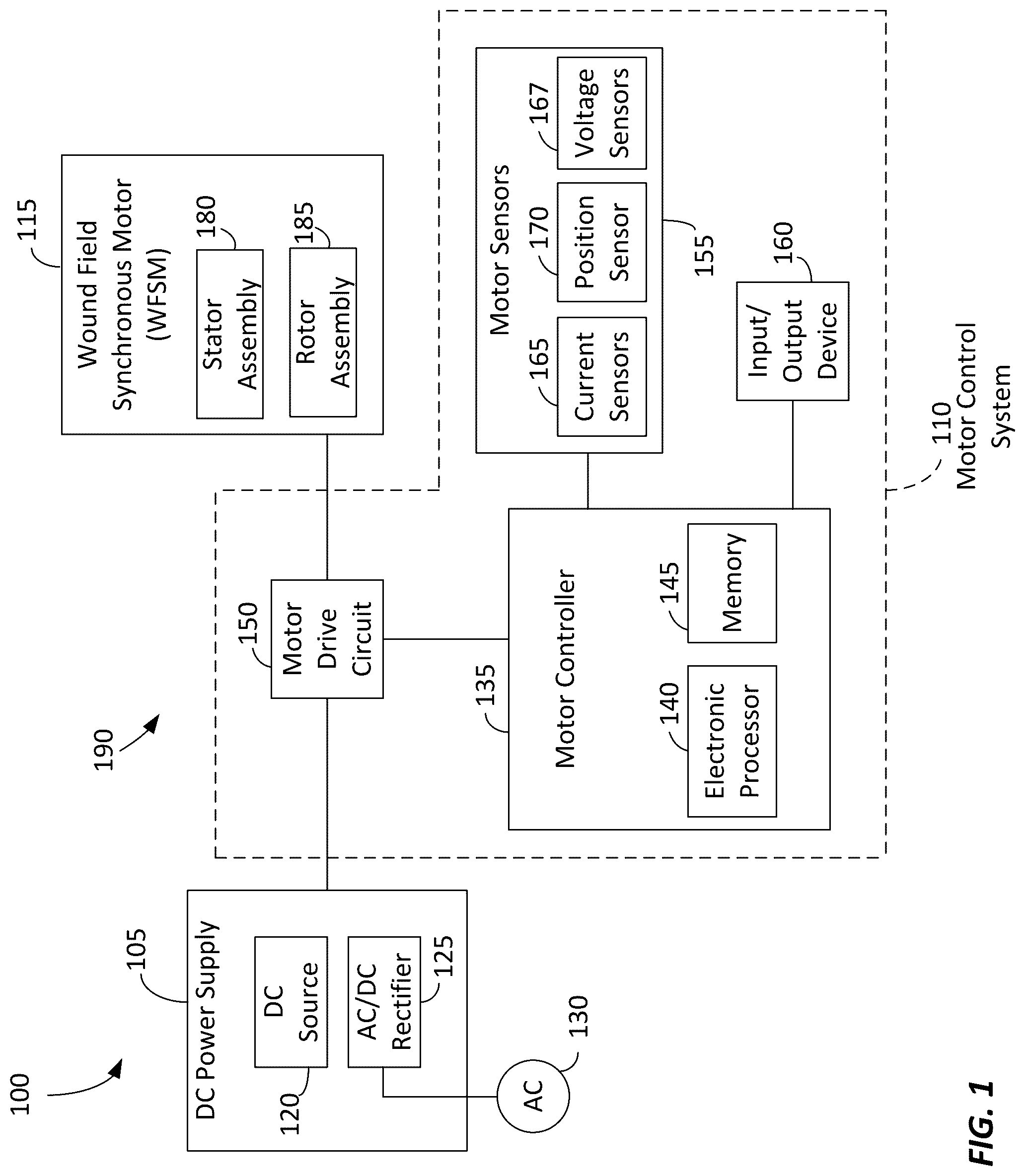 Patent US12107522 Figure 1 – System and method for controlling a motor