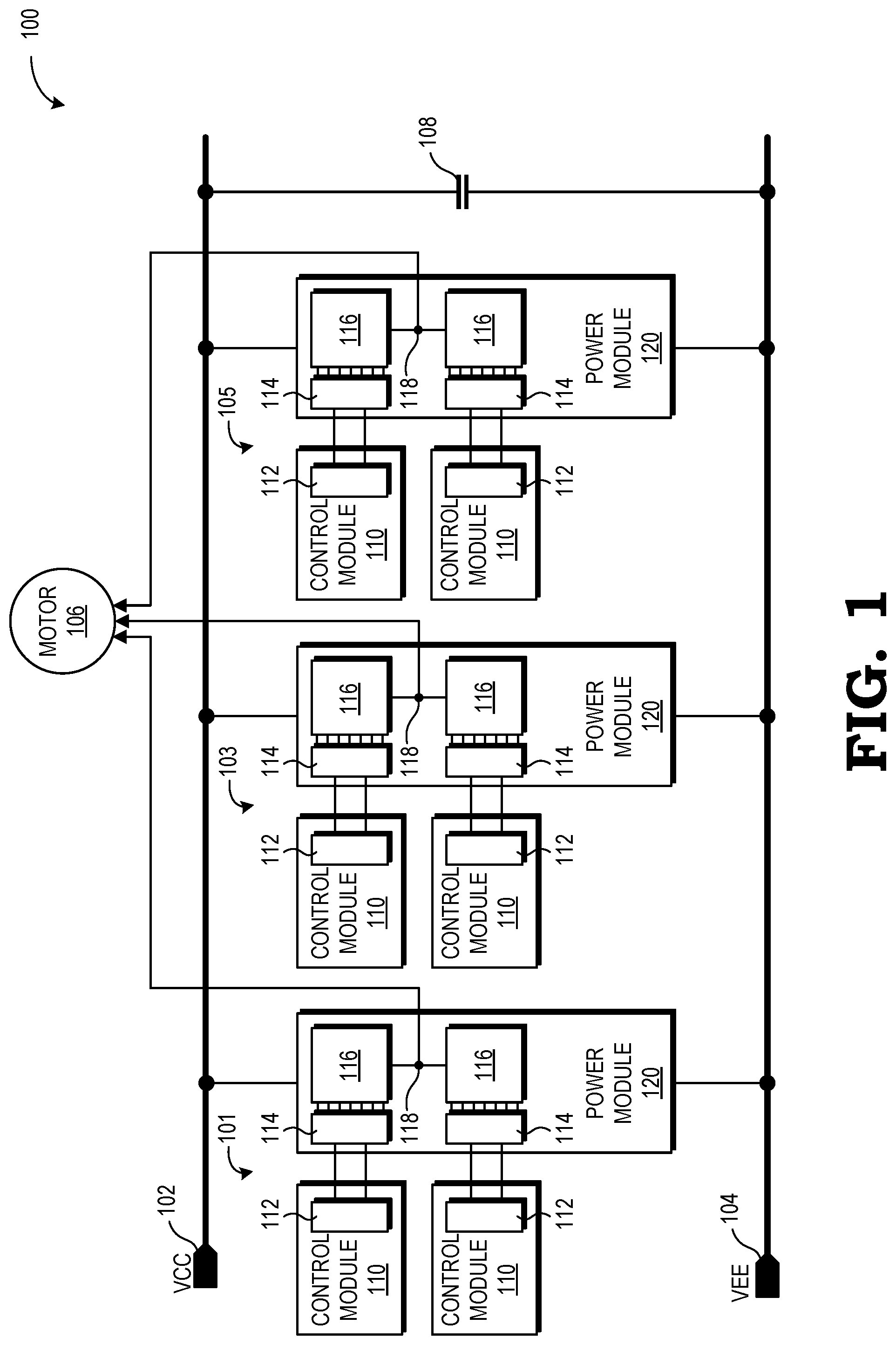 Patent US12107525 Figure 1 – Power module with segmented output driver