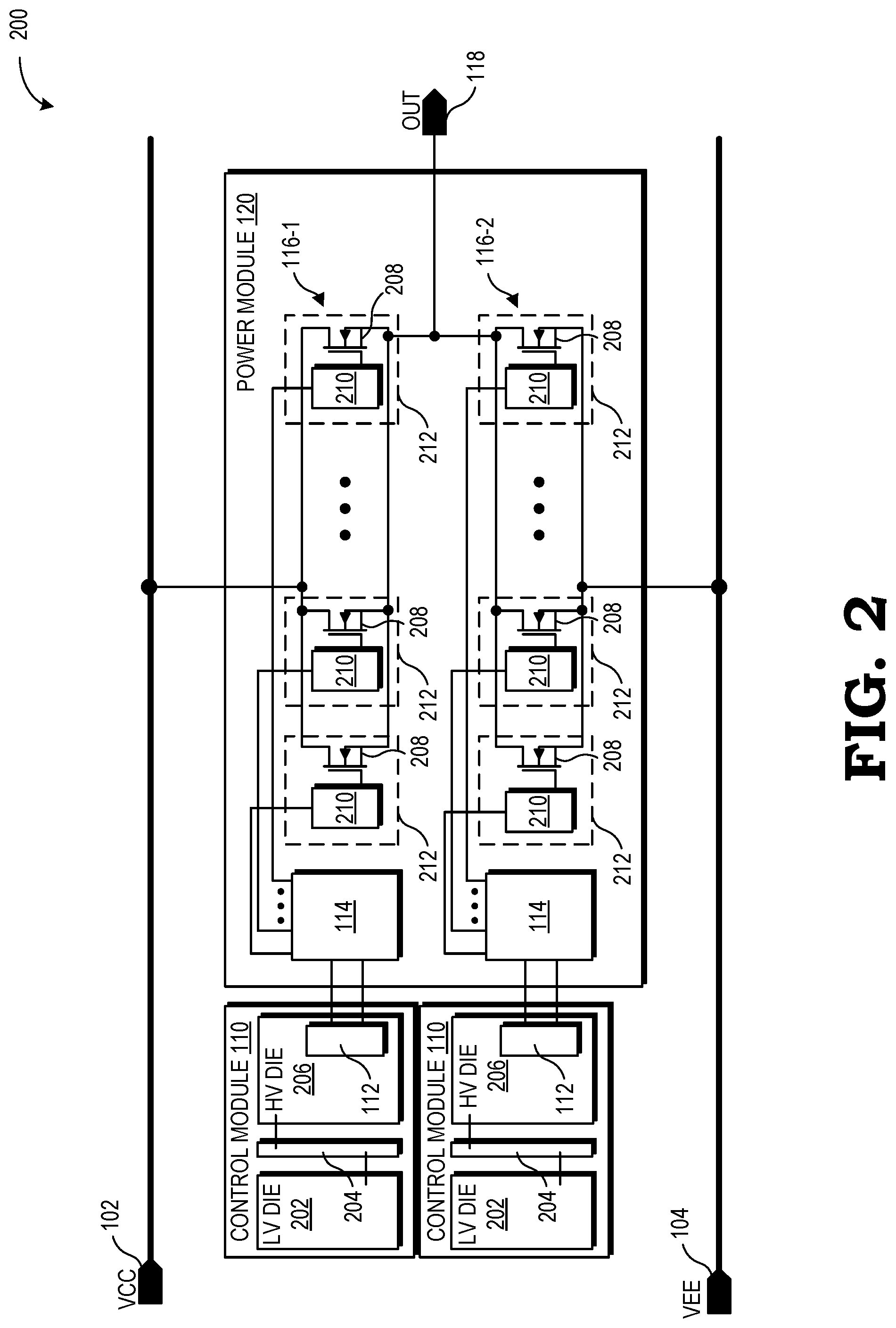 Patent US12107525 Figure 2 – Power module with segmented output driver